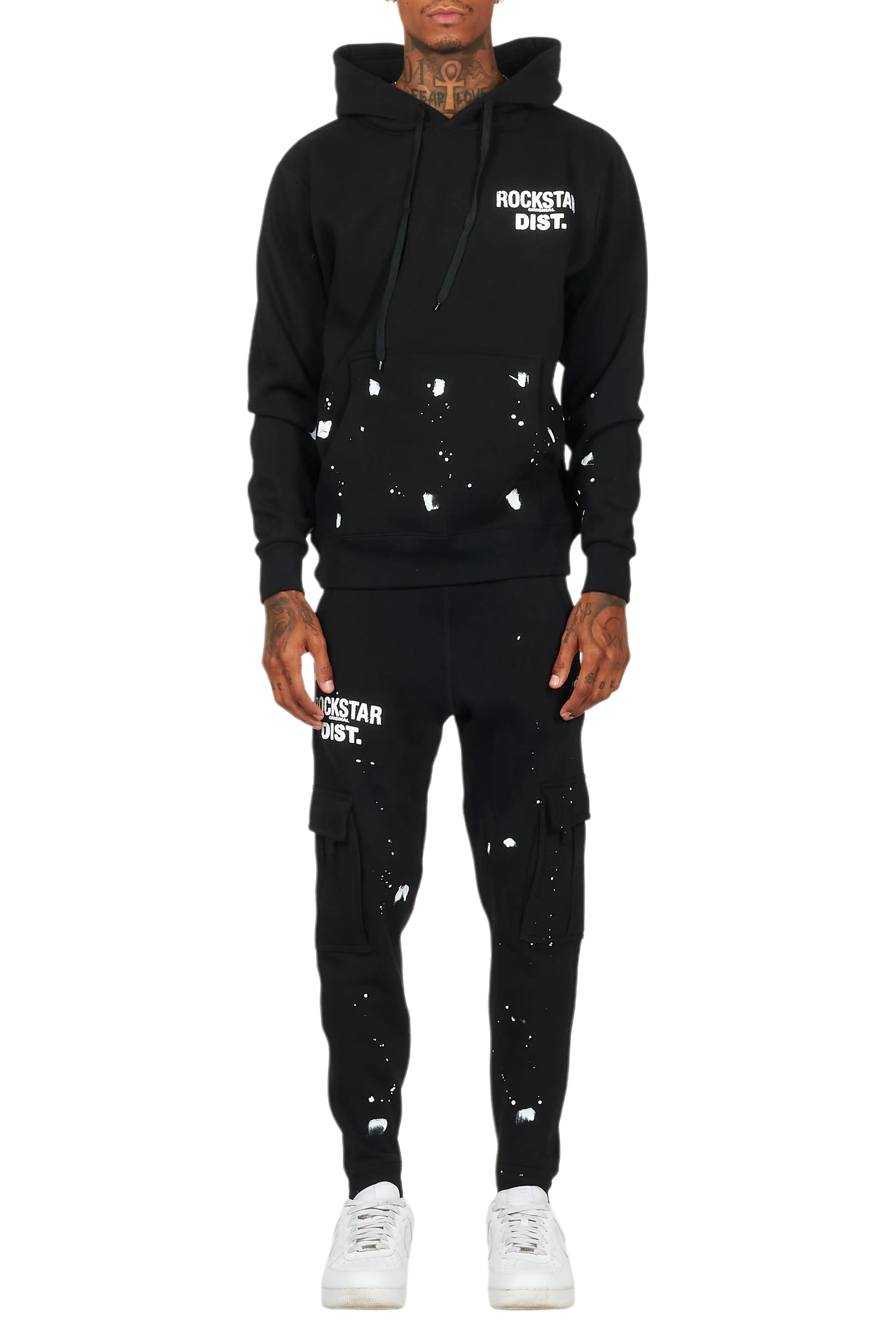 Raffer Black Hoodie/Jogger Cargo Sweat Pant Set