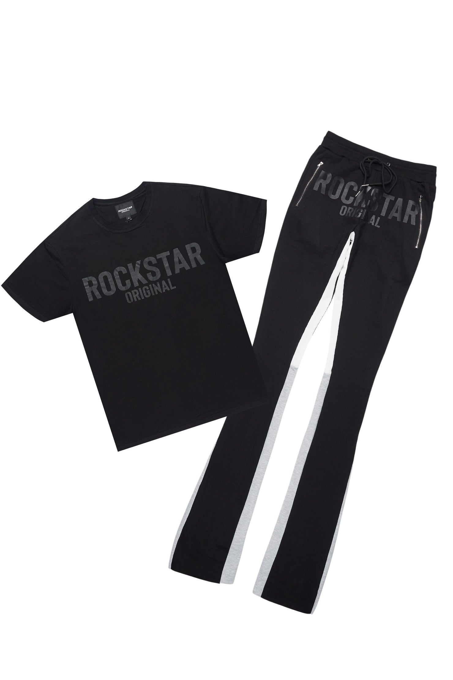 Sana Black T-Shirt/Stacked Track Pant Set