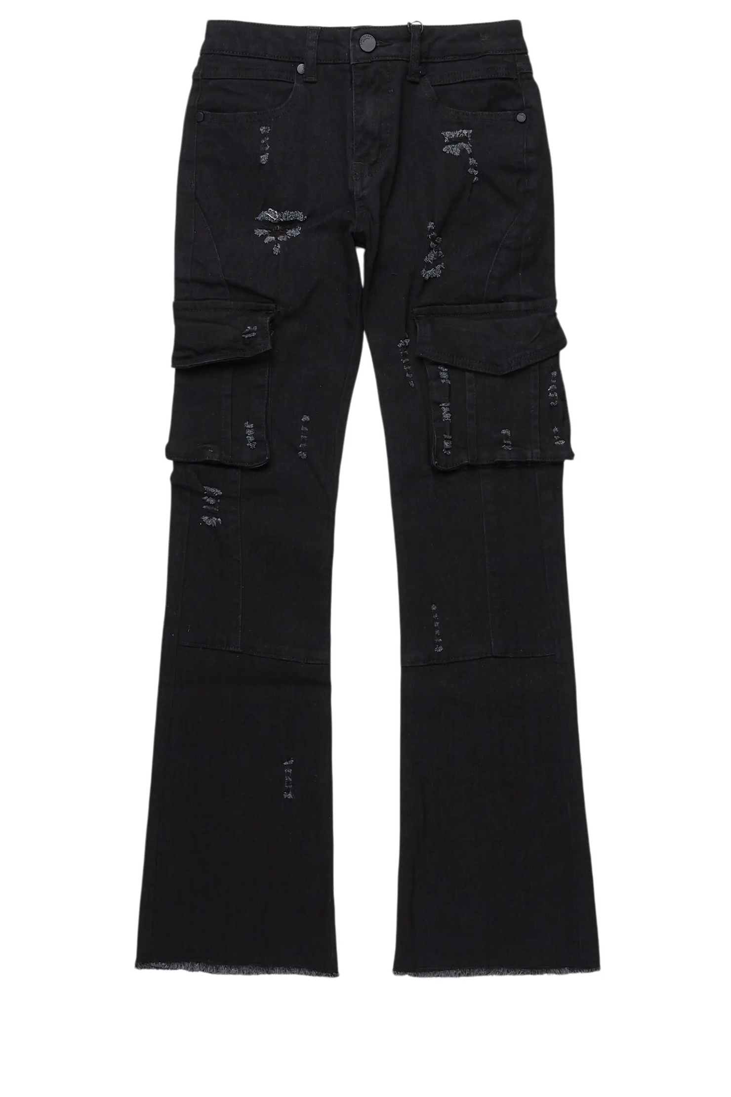 Boys Adalee Black Slim Stacked Flare Cargo Jean