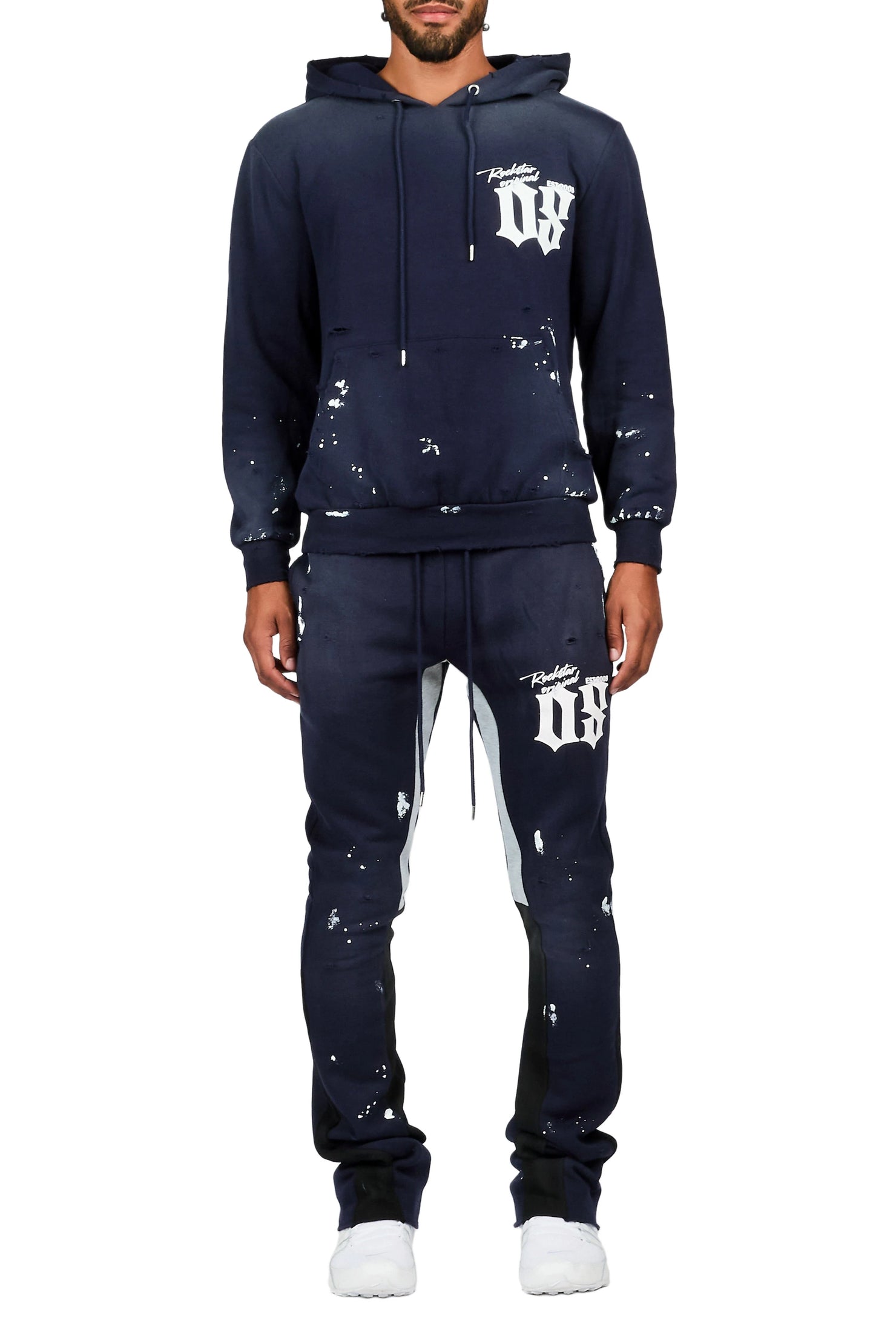 Raze Navy Hoodie/Stacked Flare Pant Track Set