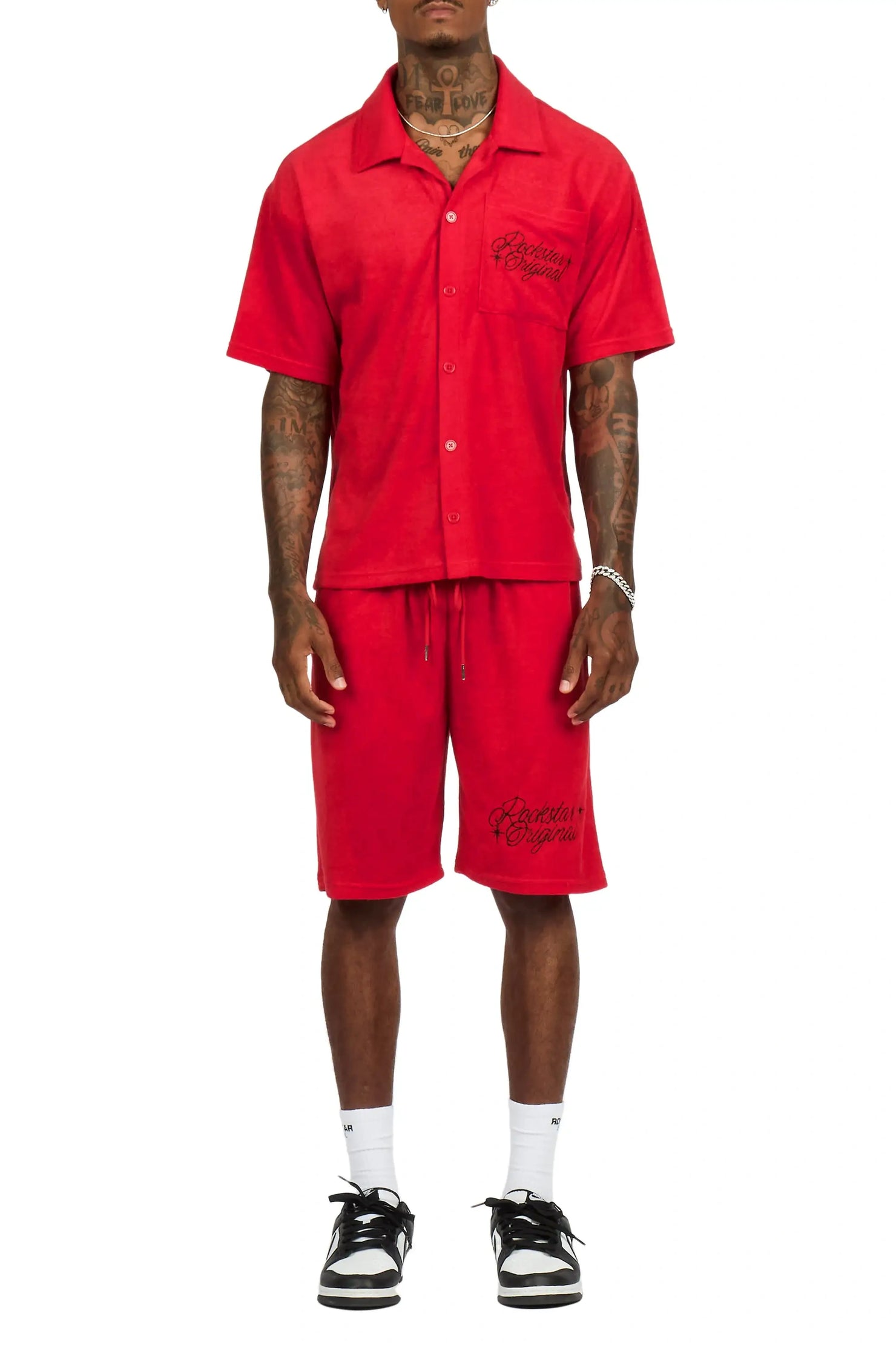 Hirsh Red Button Down Shirt/Short Set
