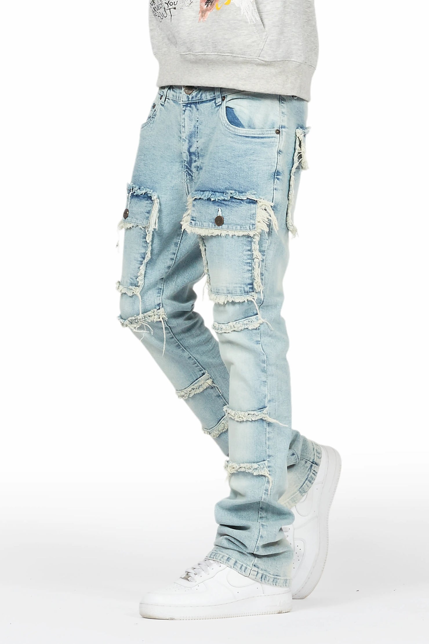 Yooz Heather Grey Hoodie/Stacked Flare Cargo Jean Bundle