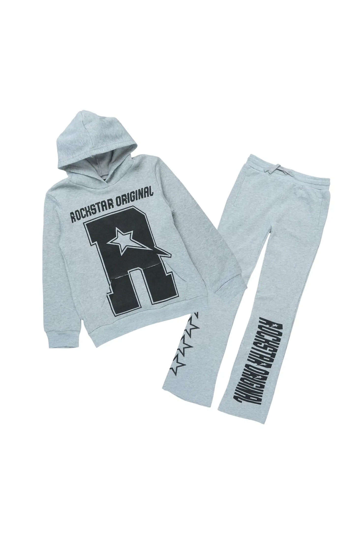 Boys Skender Grey/Black Hoodie/Stacked Flare Track Set