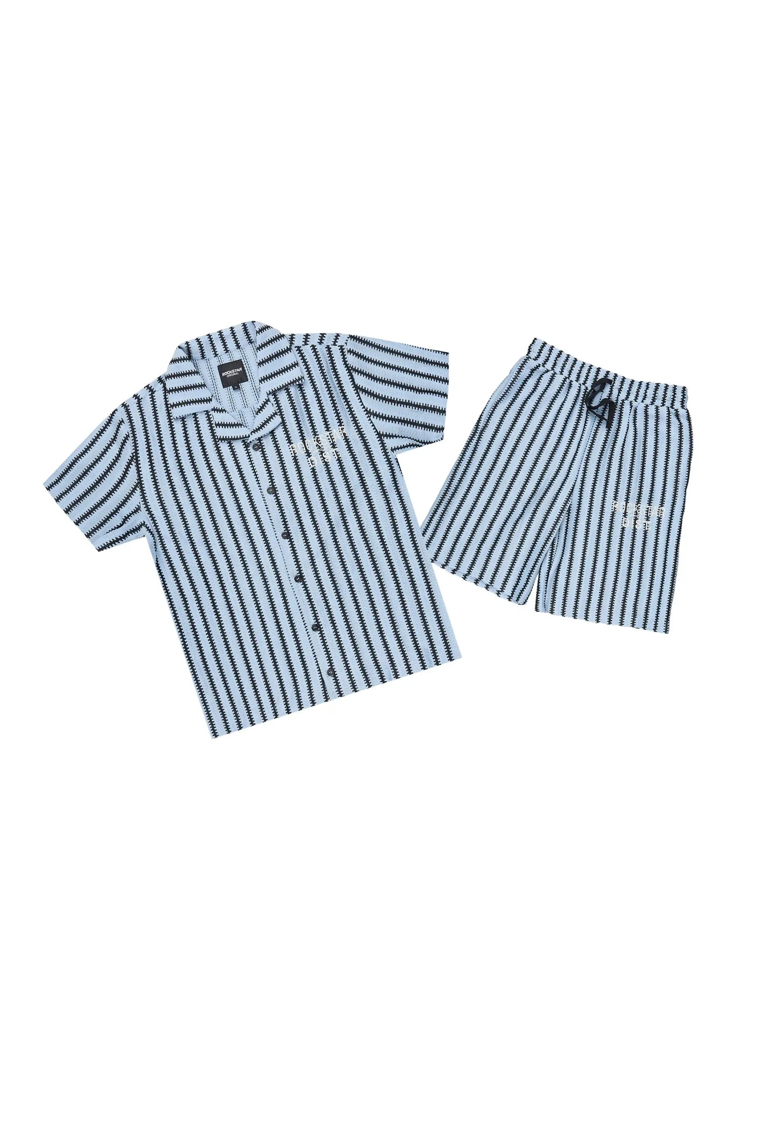 Boys Gerald Black/Light Blue Button Down Shirt/Short Set