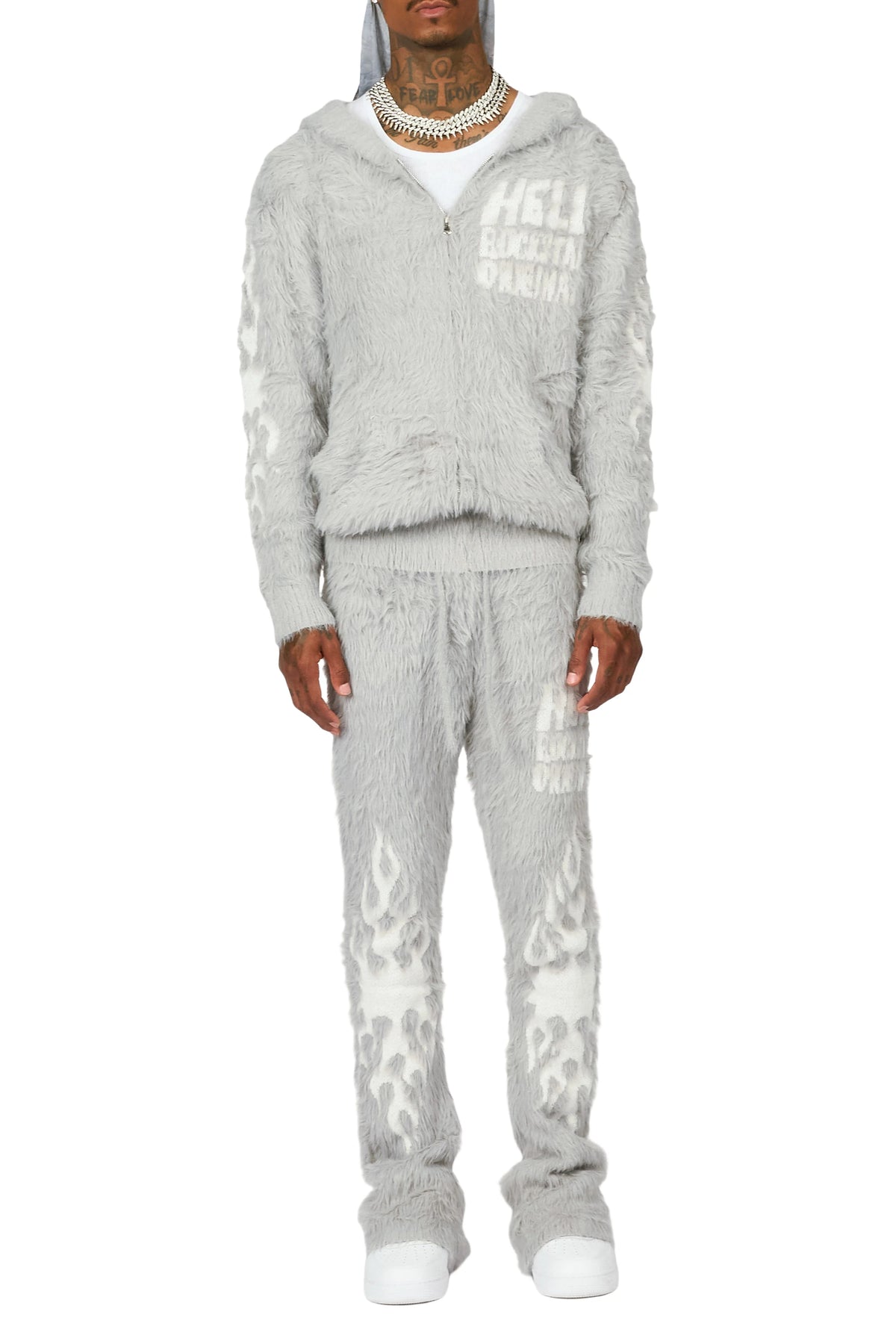 Toshio Grey Stacked Flare Knitted Mohair Track Set