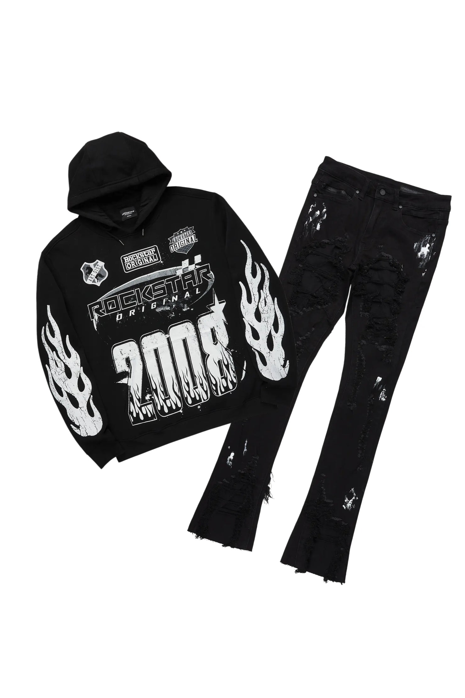 Amos Black Hoodie/Stacked Jean Bundle