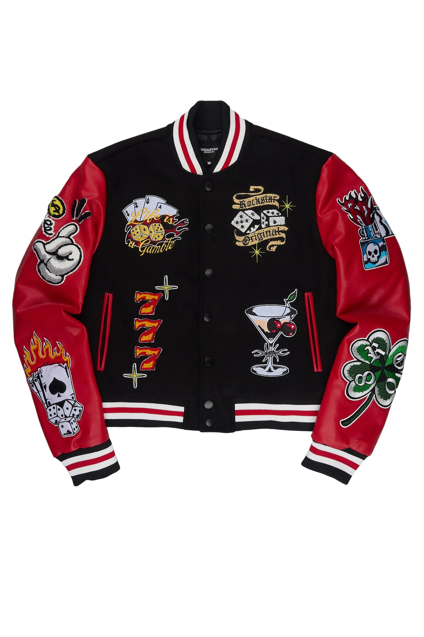 Stasha Black/Red Oversized Varsity Jacket