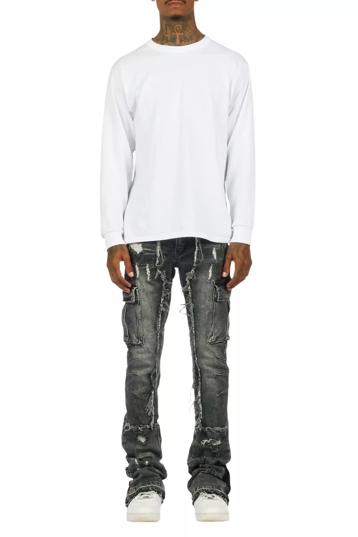 Aftermath Dark Grey Stacked Flare Jean