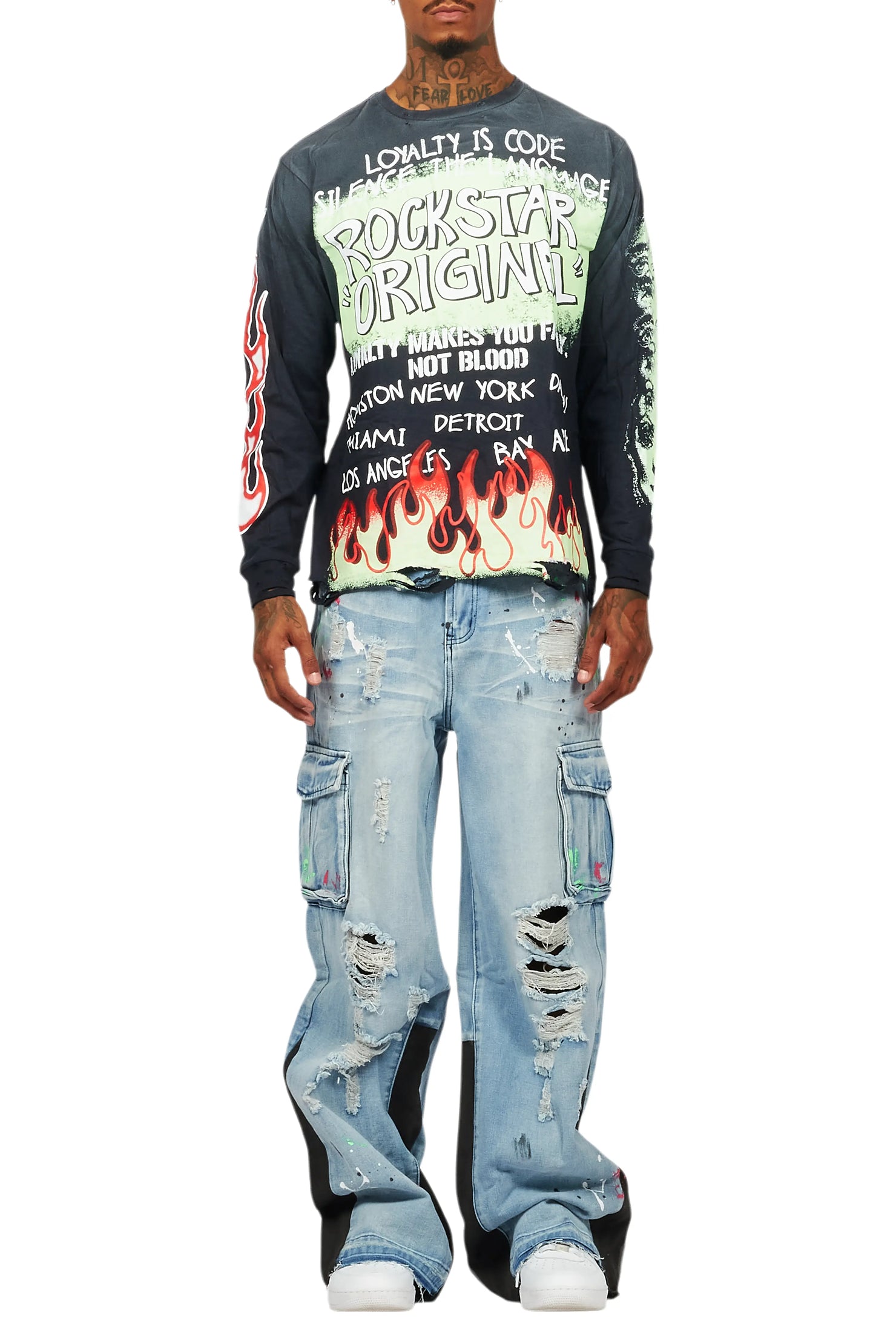 Beno Black/Blue Long Sleeve T-Shirt/Baggy Fit Jean Bundle