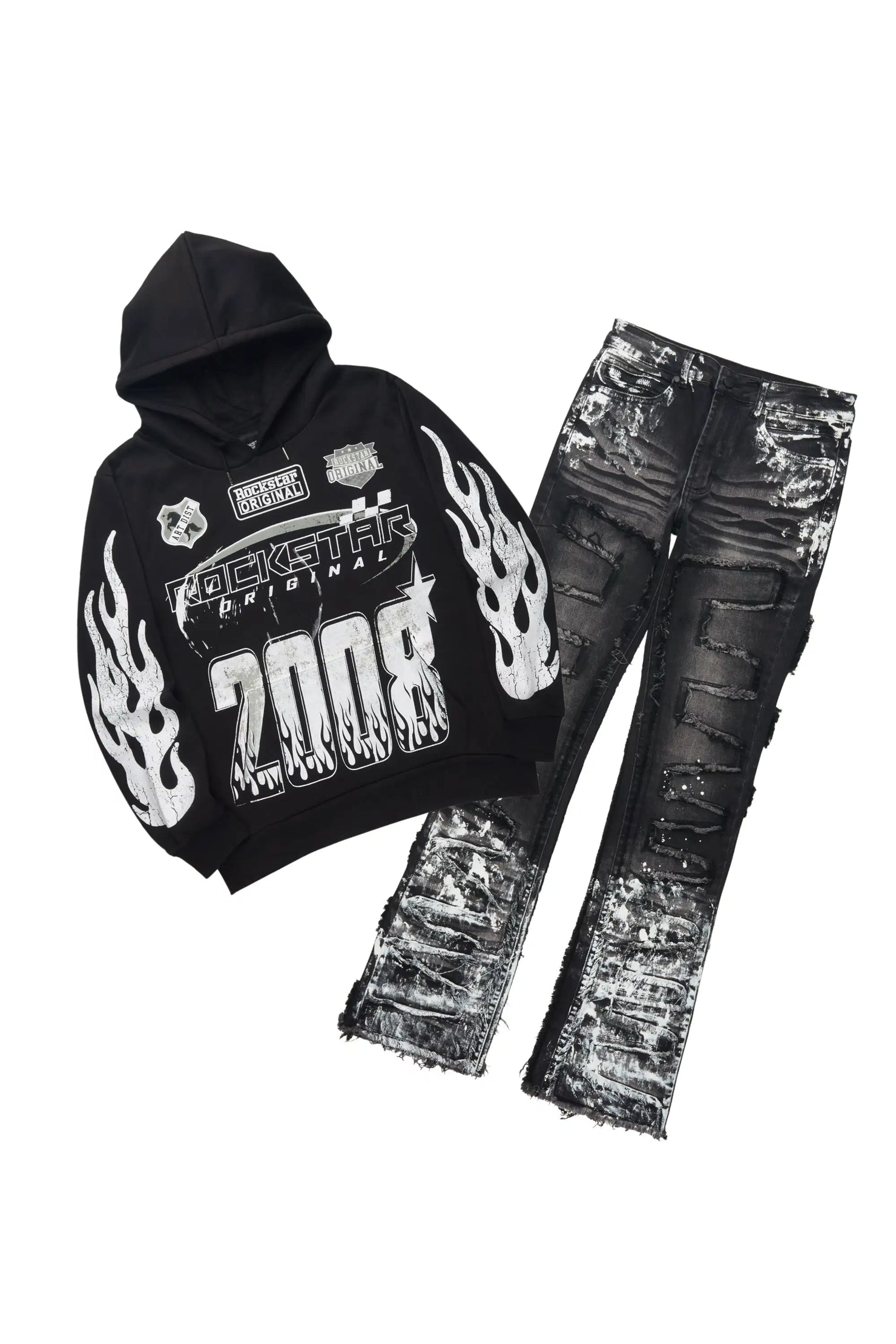 Amos 2.0 Black/Black Hoodie/Stacked Flare Jean Set