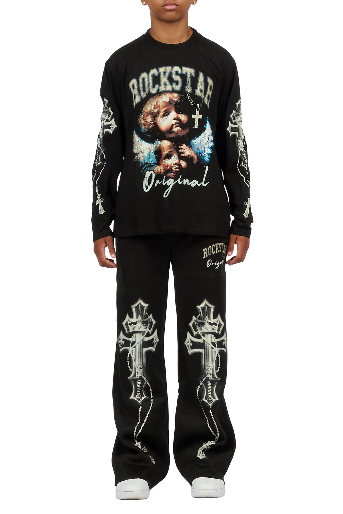 Boys Deiter Black/Black Long Sleeve  Graphic T-Shirt Track Set