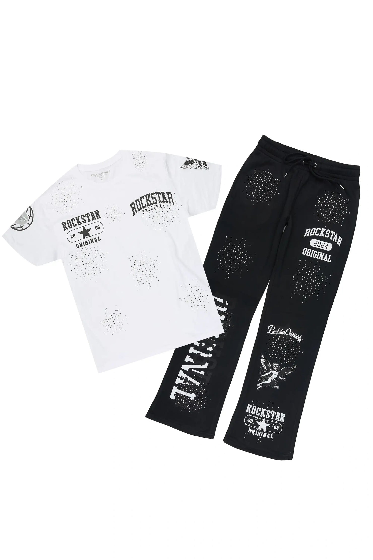 Gutta 2.0 Black/White Rhinestone T-Shirt/ Relaxed Track Set