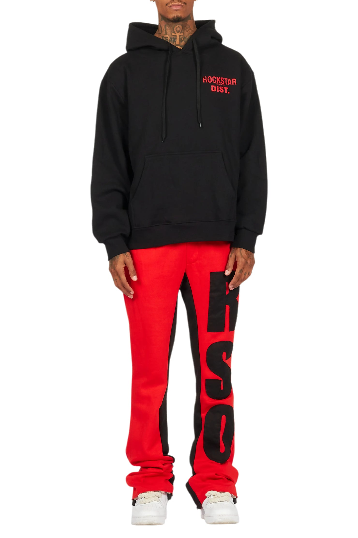 Devan Black/Red Hoodie/Baggy Stacked Flare Pant Set