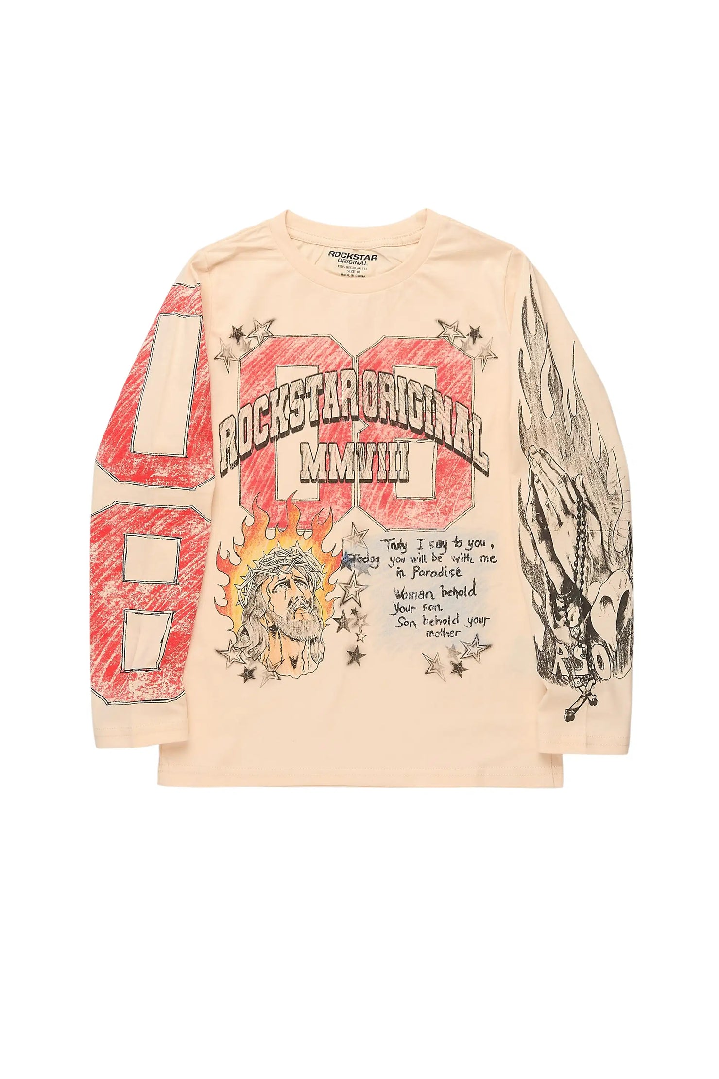 Boys Jesus Crayon Beige Long Sleeve Graphic T-Shirt