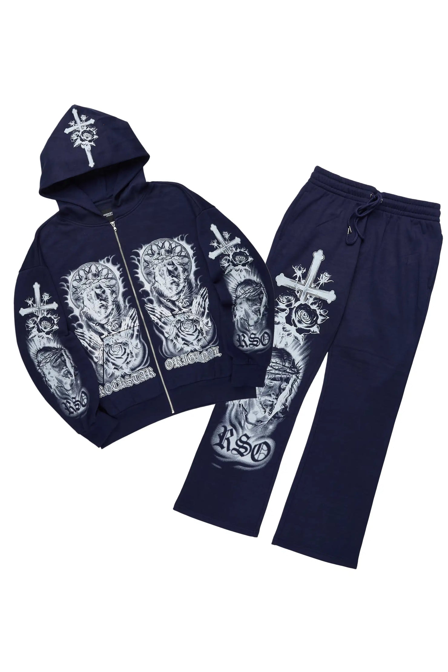 Blasted Navy/White Hoodie/Baggy Pant Track Set