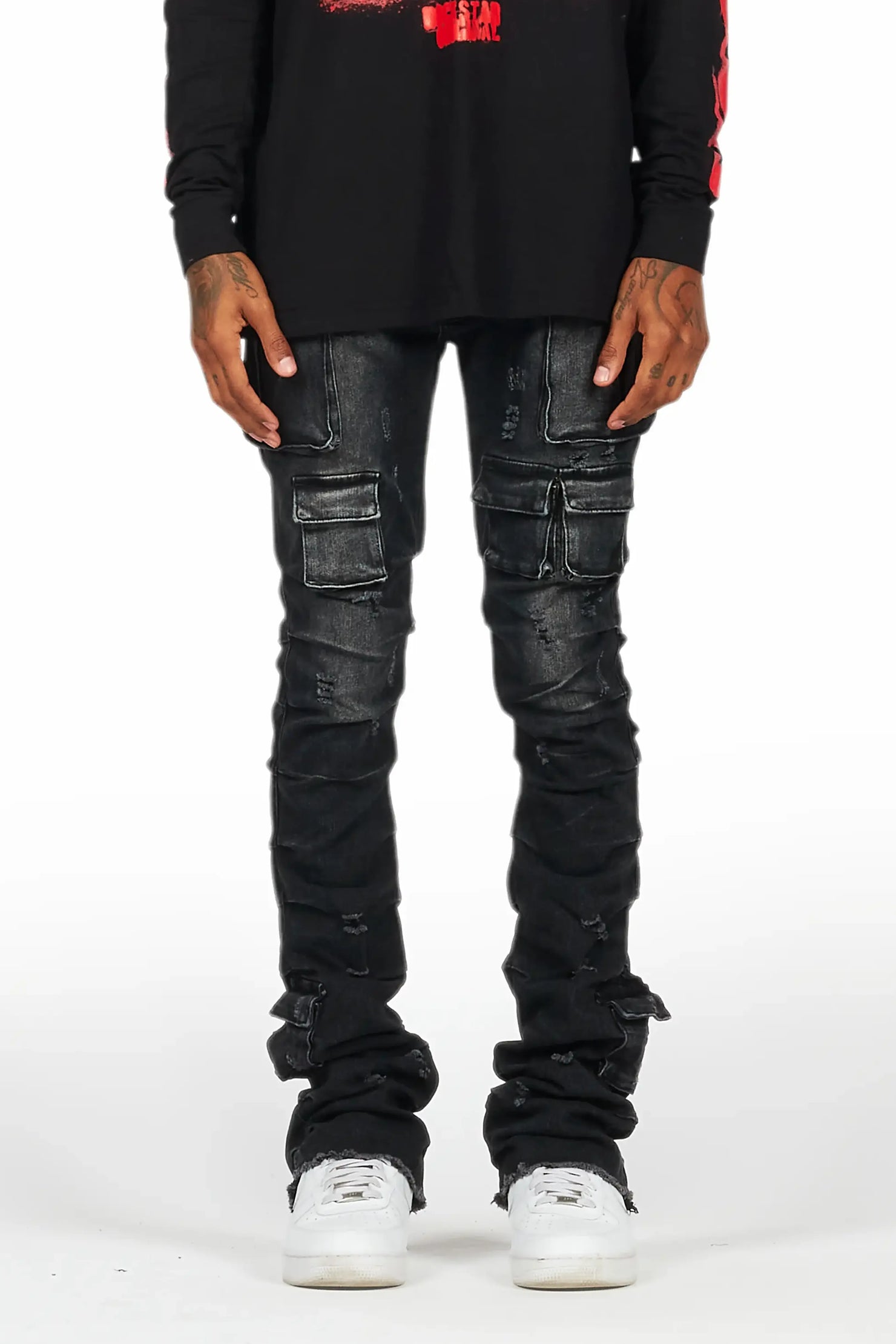 Gentry Dark Grey Wash Stacked Flare Jean
