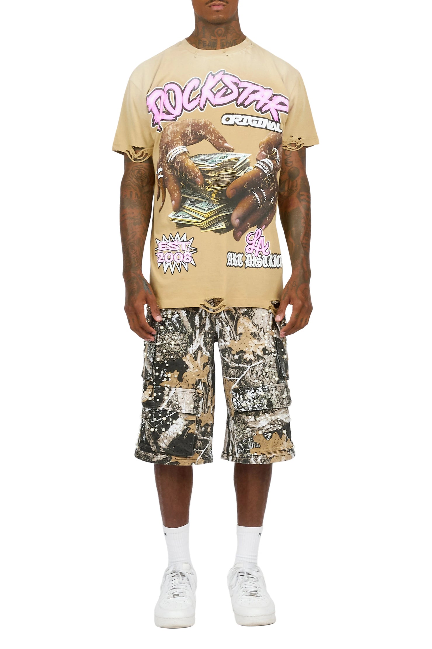 Semental Black/Tree Camo Rhinestone Jort