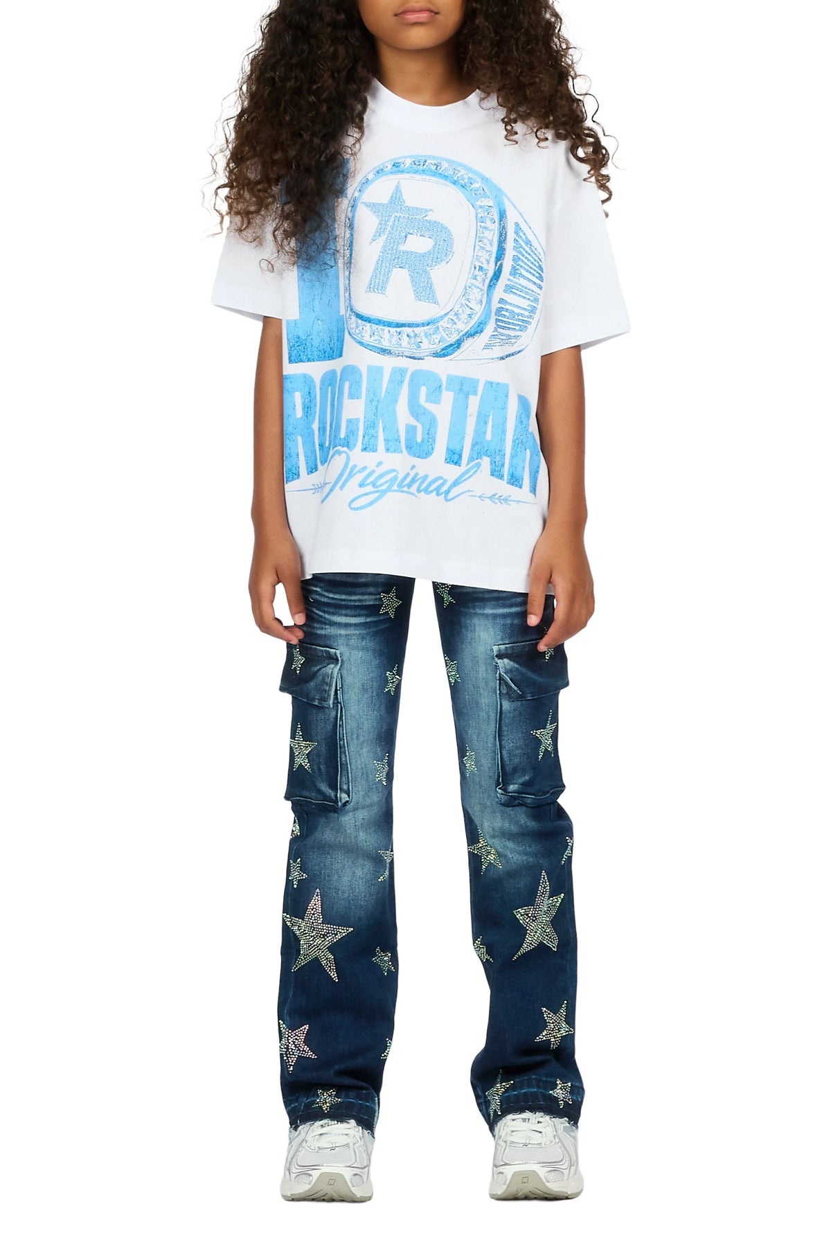 Girls Kendrica Dark Wash Rhinestone Stacked Jean