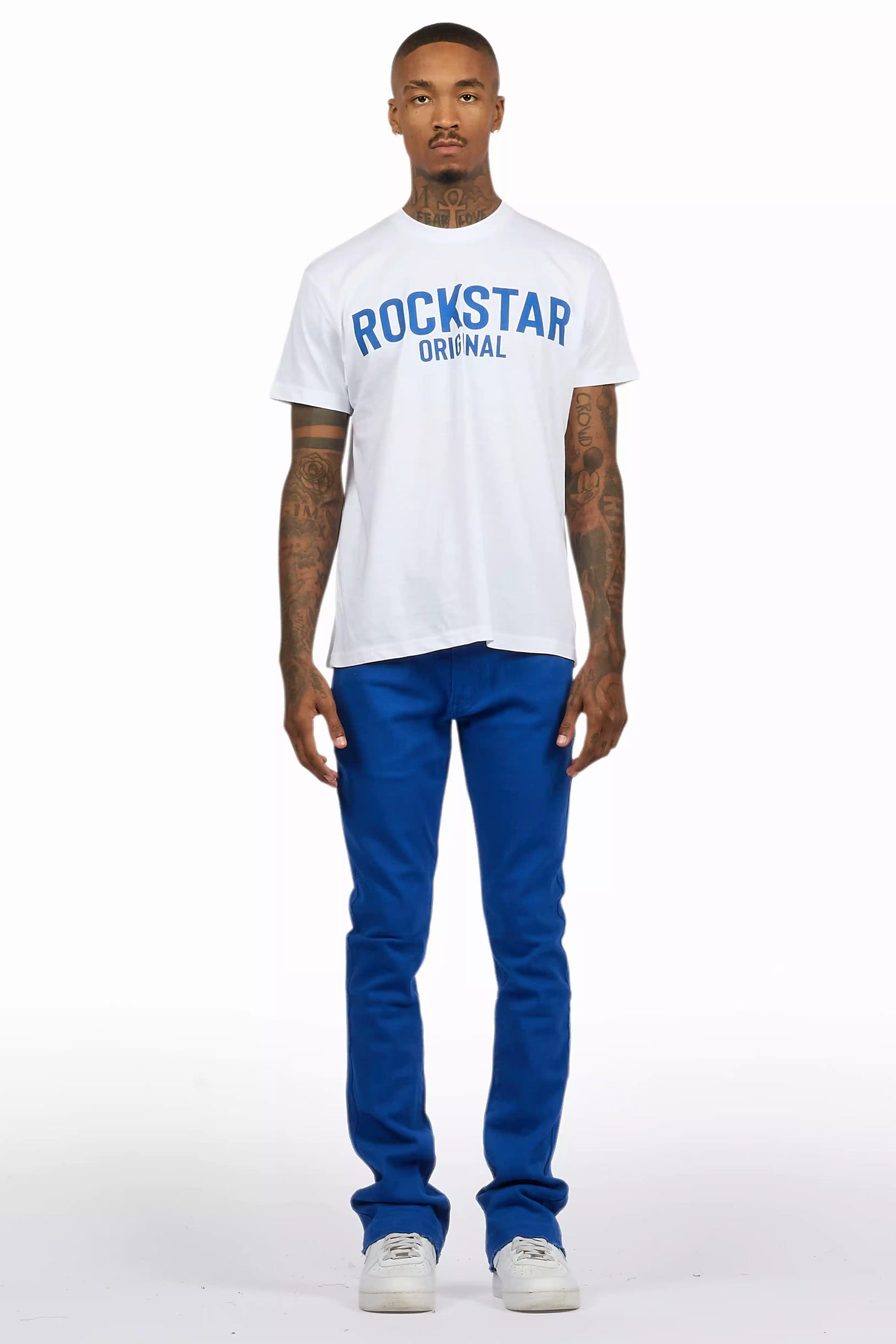 Sana White/Royal T-Shirt/Dag Stacked Flare Jean Set