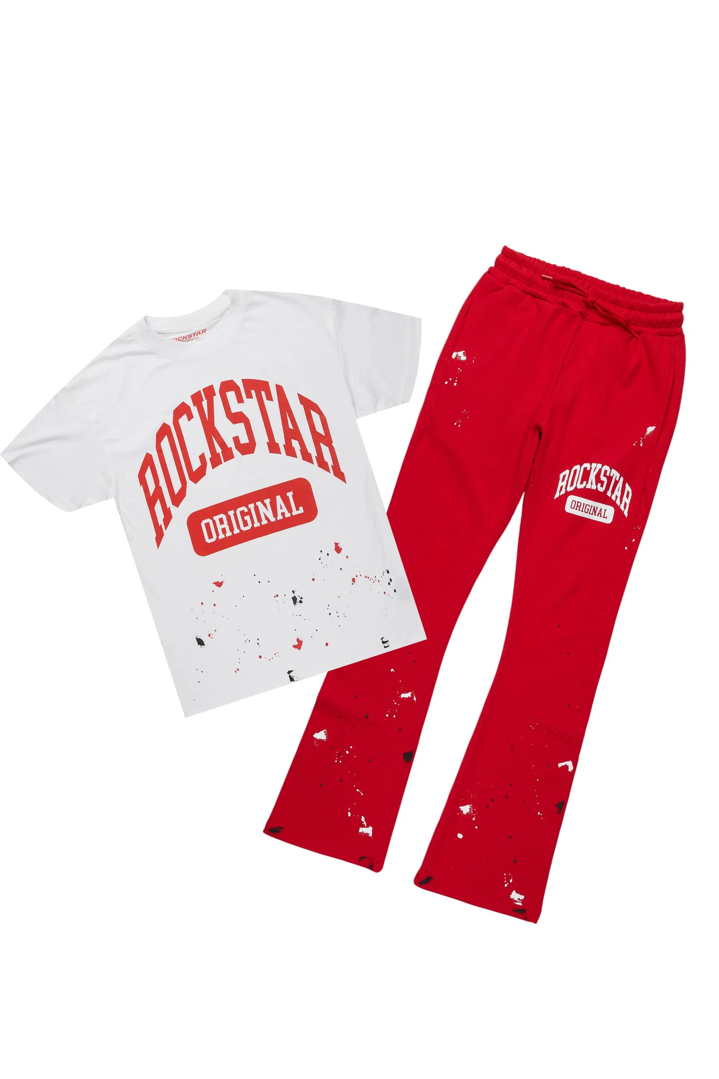 Rainer White/Red T-Shirt/Stacked Track Pant Set