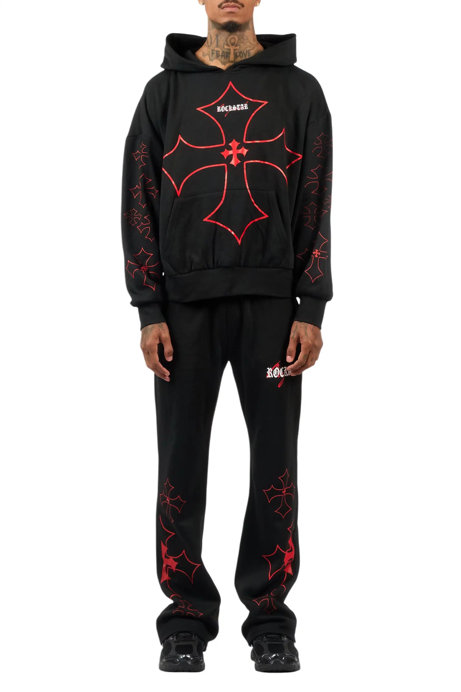 Sargo Black/Red Hoodie Relaxed Track Set