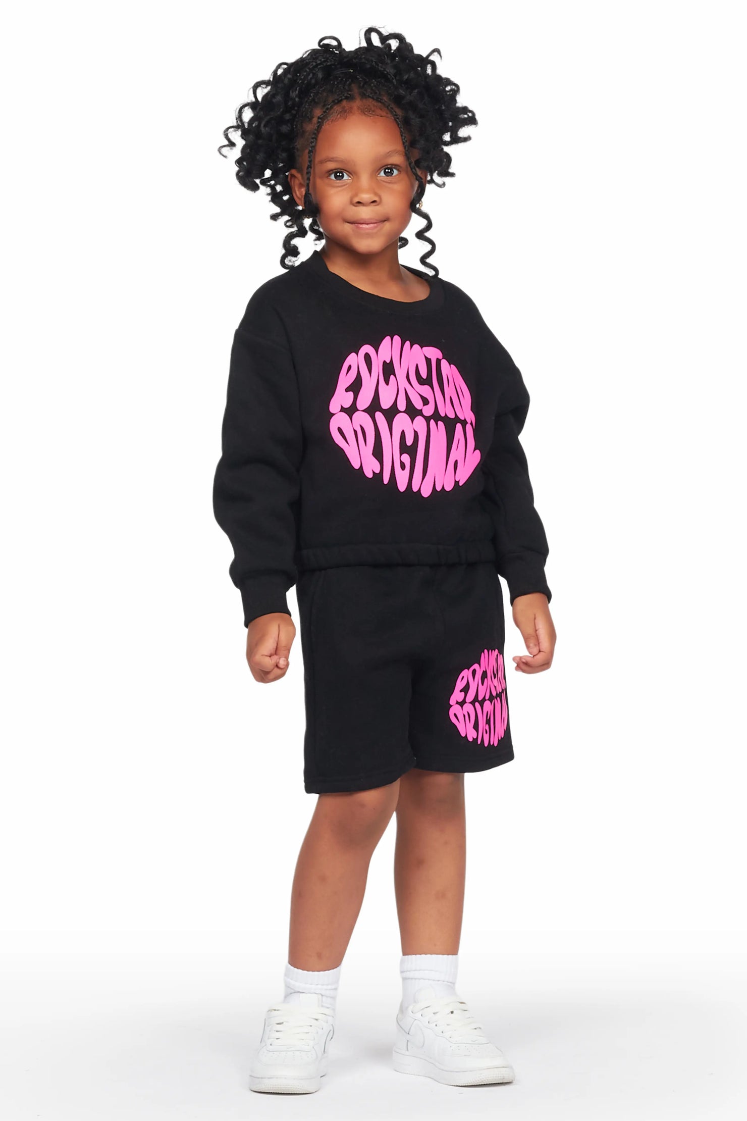 Girls Beena Black Crop Top Short Set