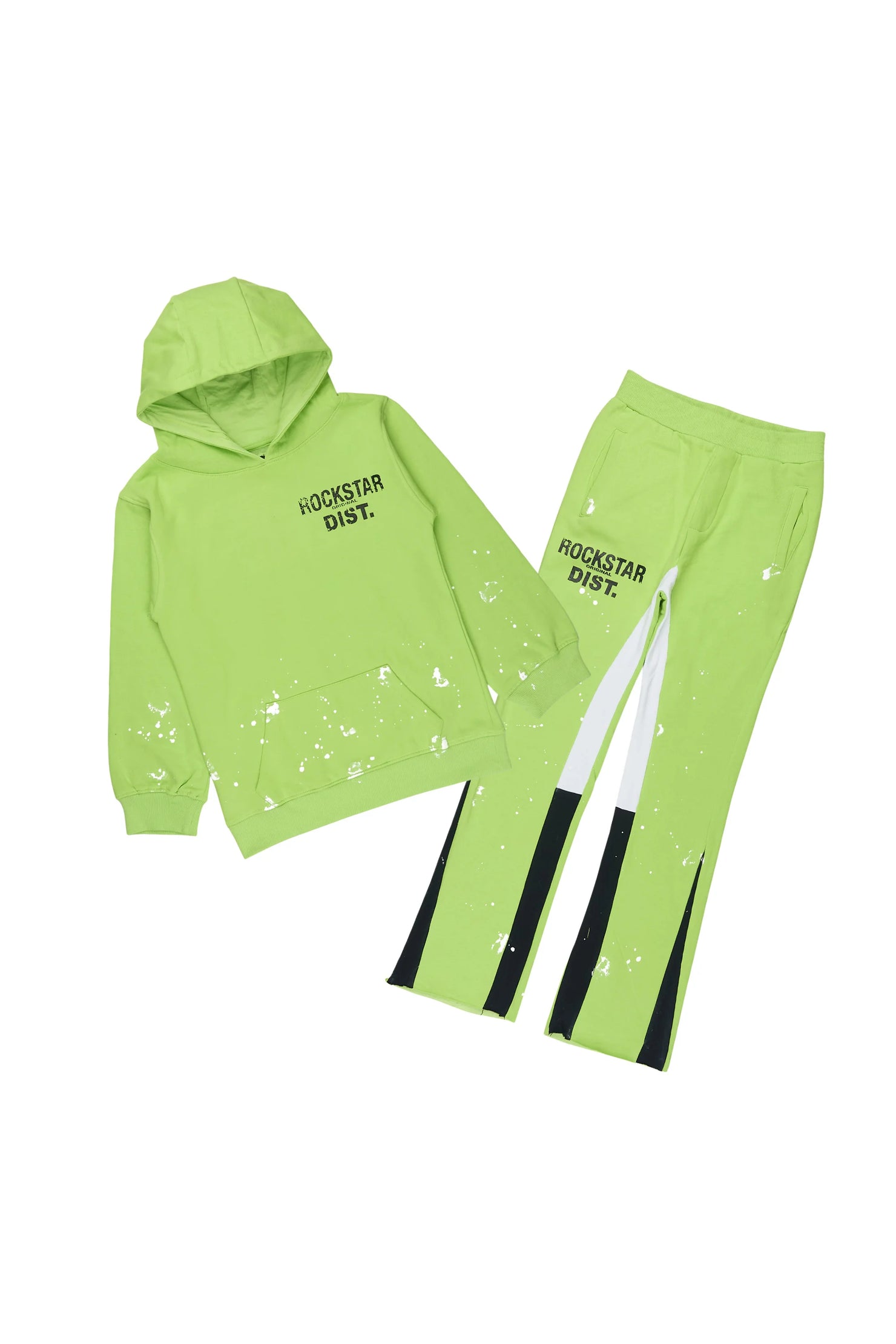 Girls Hadley Neon Yellow Hoodie Stacked Flare Track Set