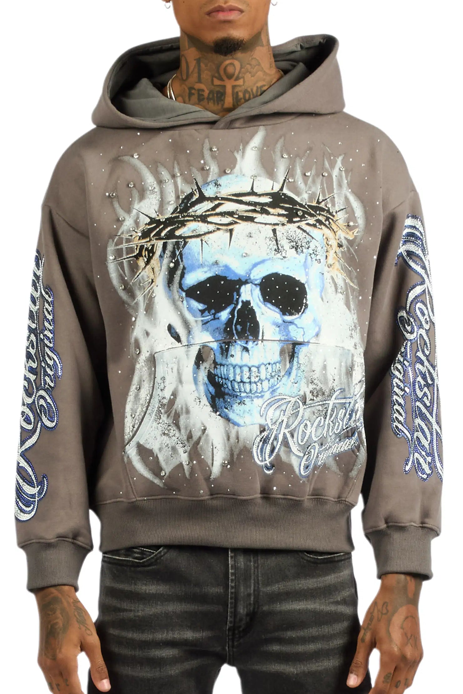 Blaise Charcoal Rhinestone Oversized Hoodie