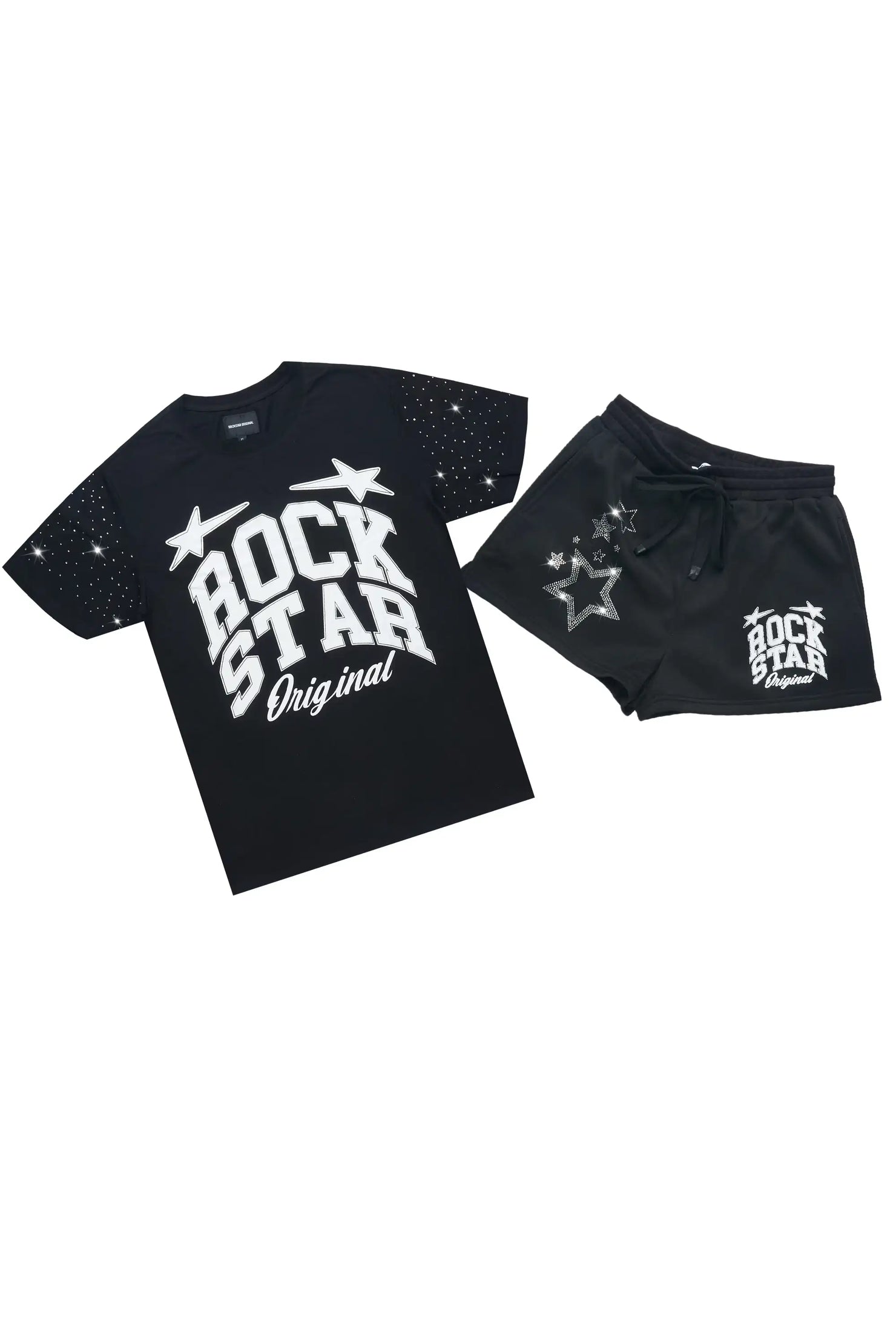 Flaveya Black Rhinestone T-Shirt Short Set
