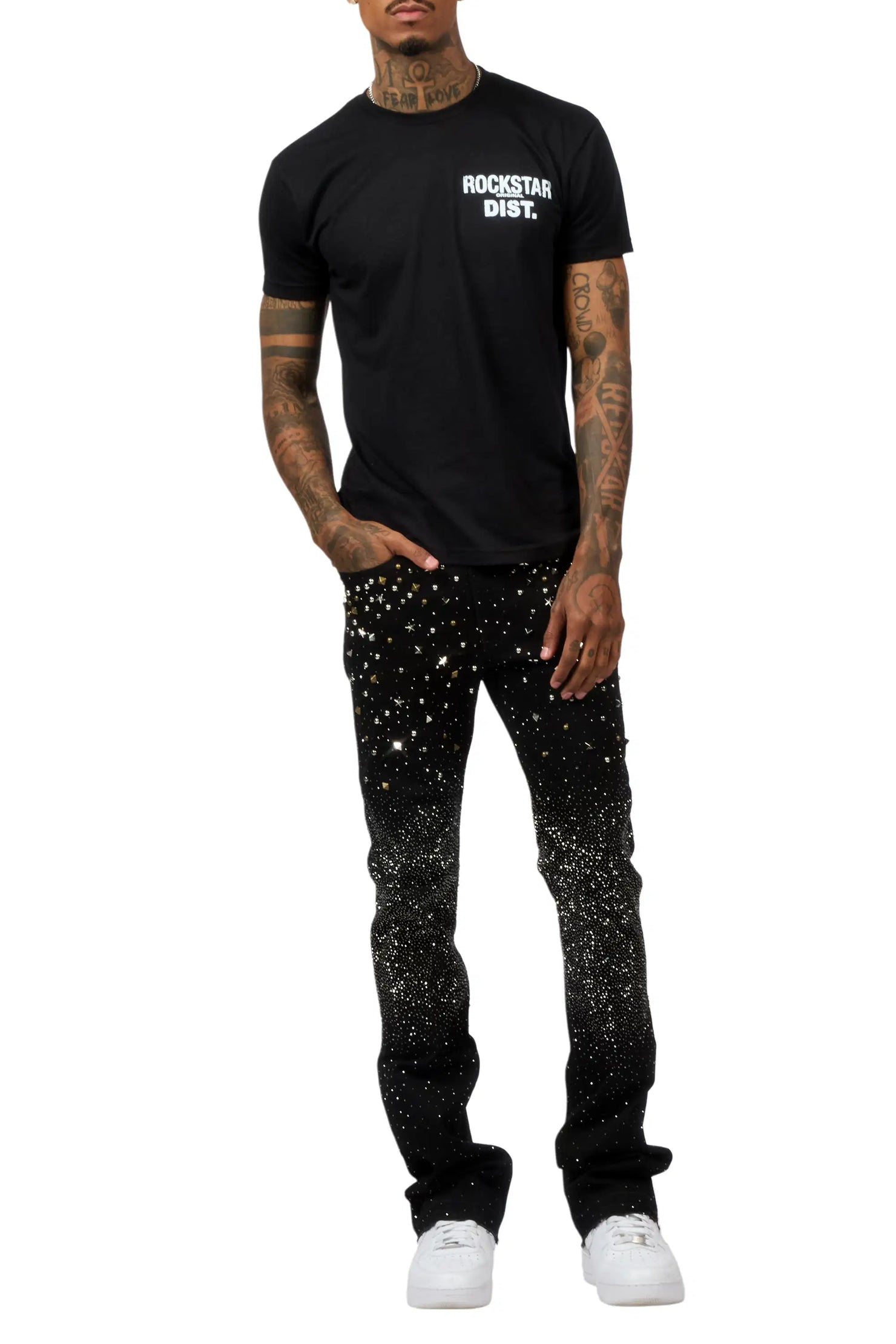 Onyx Black Stacked Flare Jean