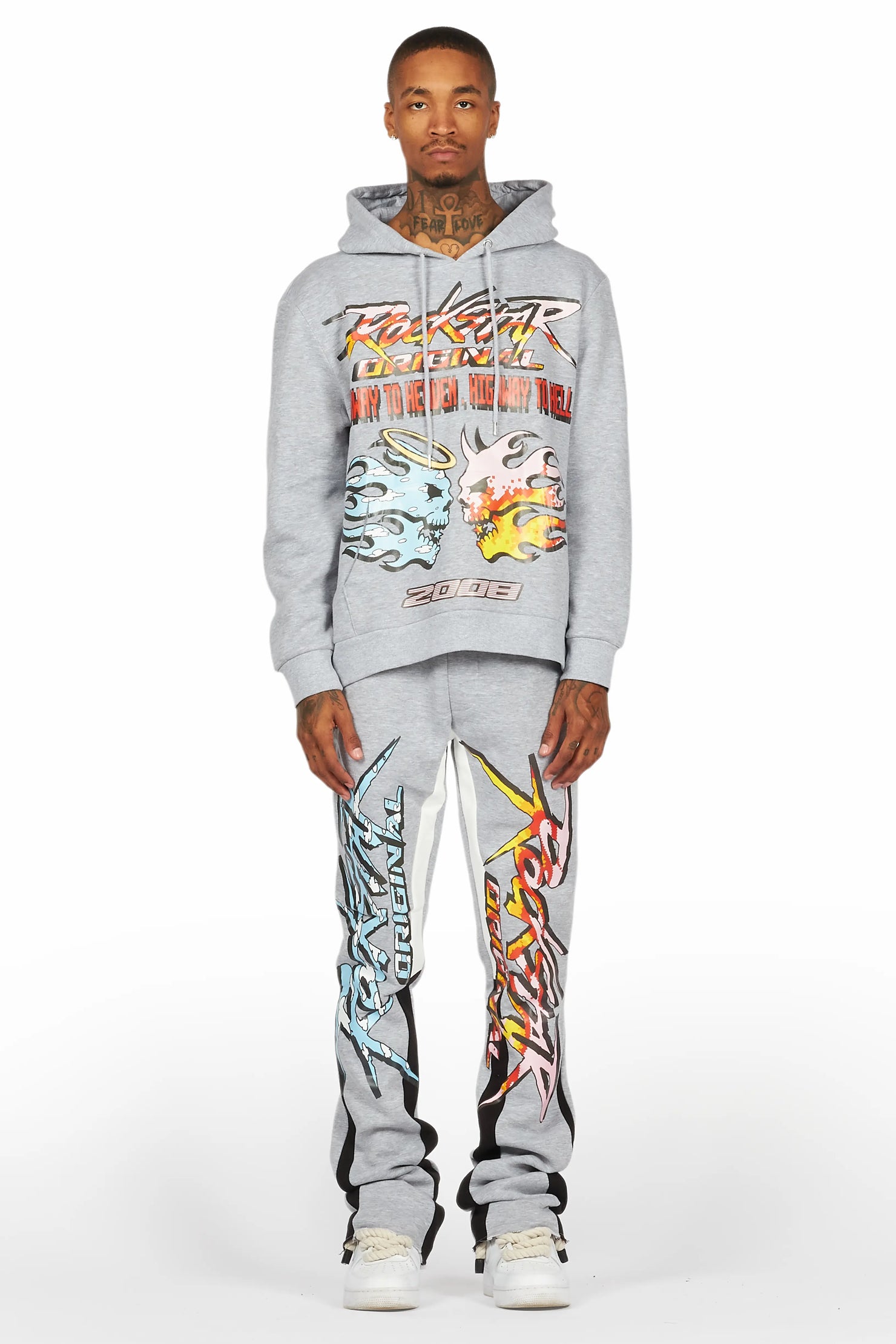 Sky Grey/Black Stacked Flare Pant Set