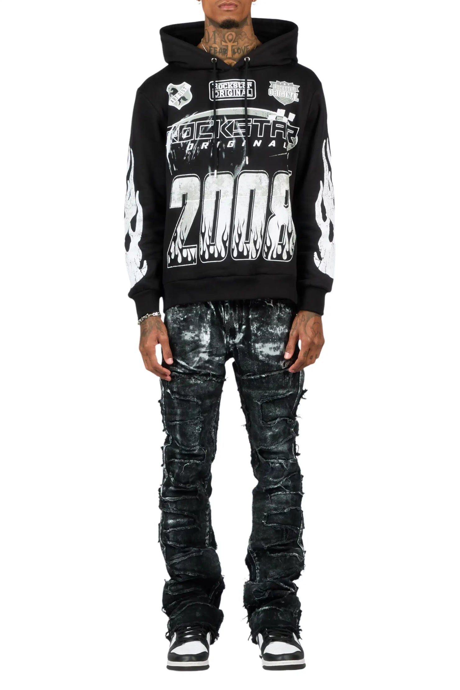 Amos Black/Black Hoodie/Stacked Flare Jean Set