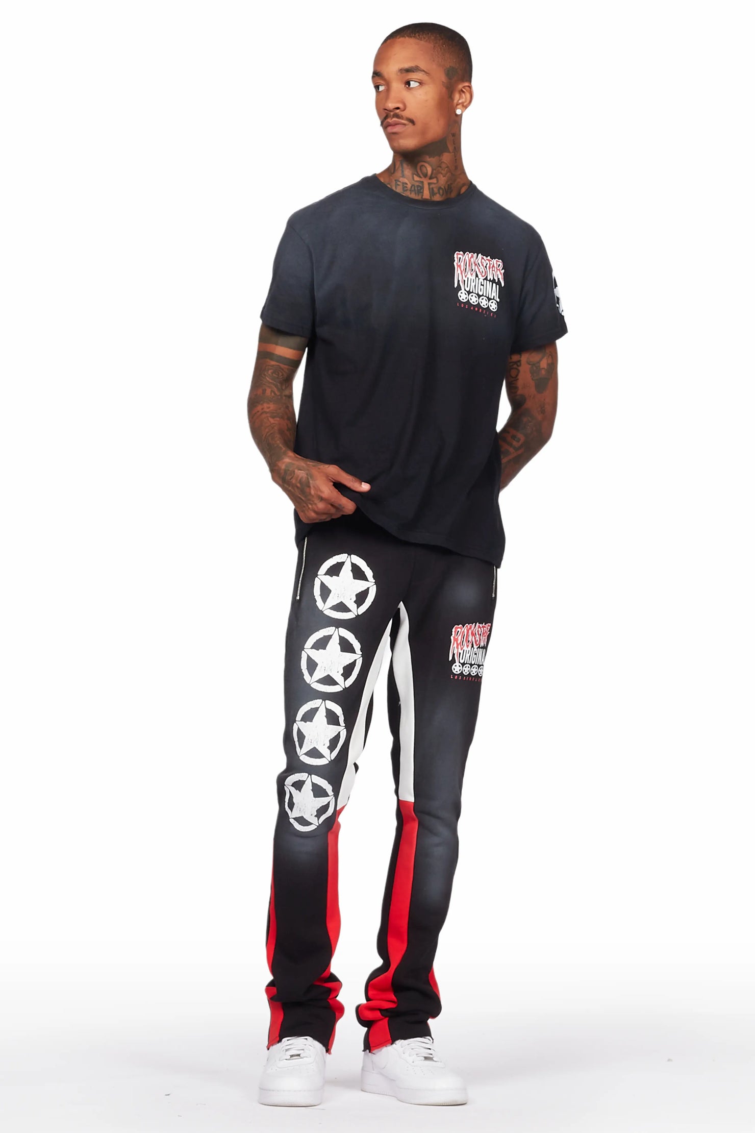 Wizzurd Black T-Shirt/Stacked Flare Pant Set