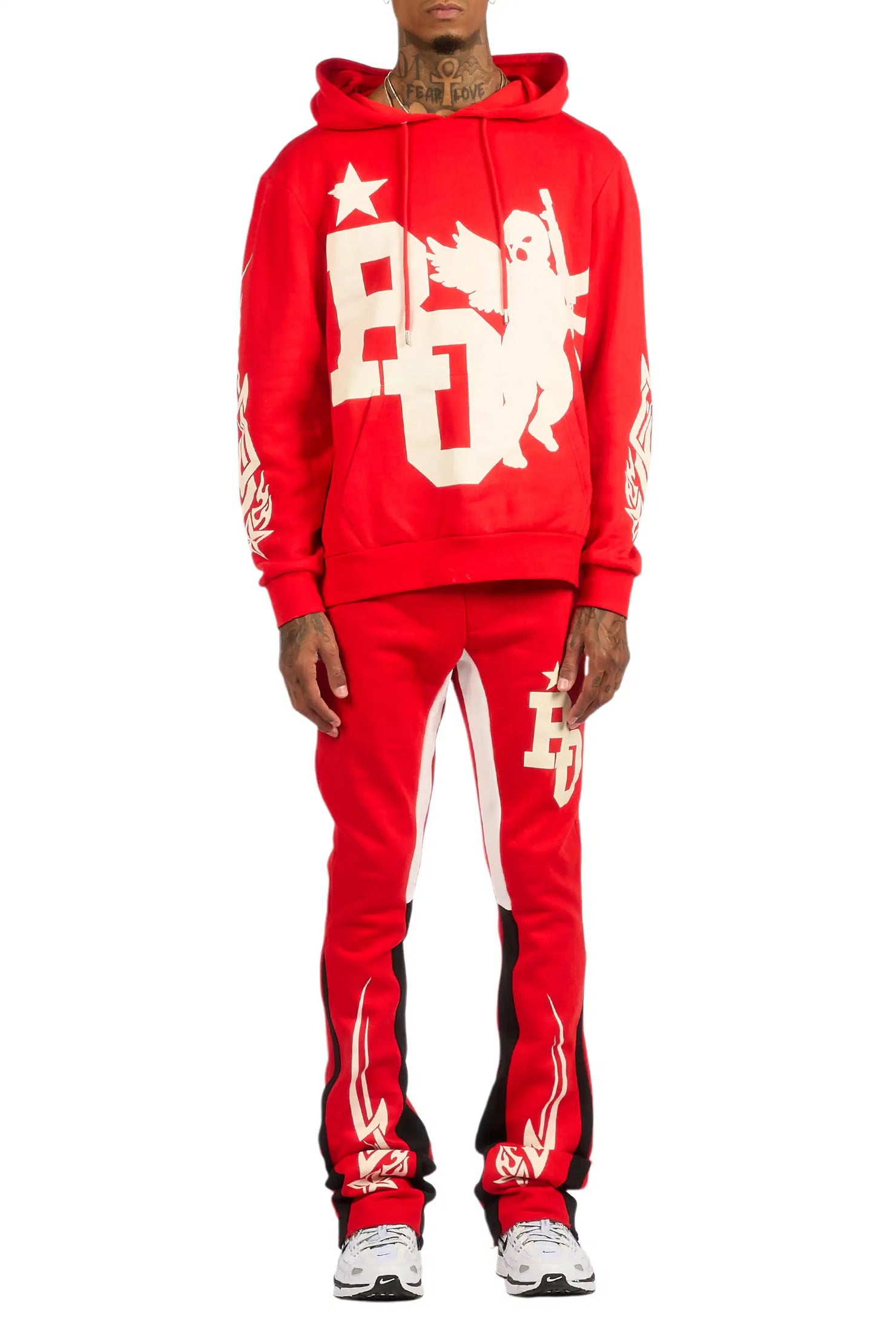 Pluton Red/Cream Hoodie/Stacked Flare Track Set