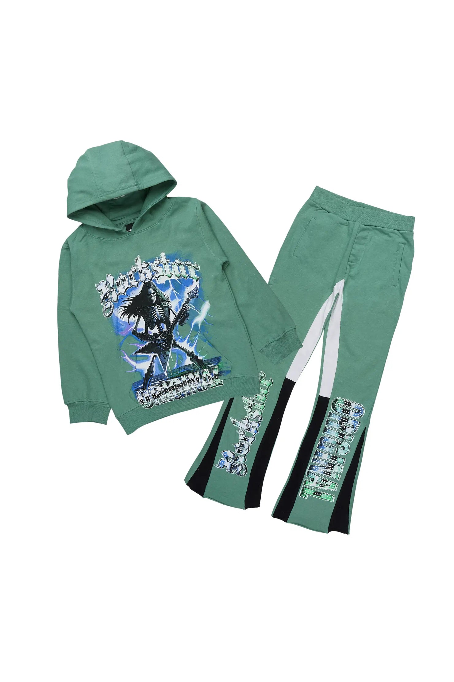 Boys Wekken Sage Hoodie Stacked Flare Track Set