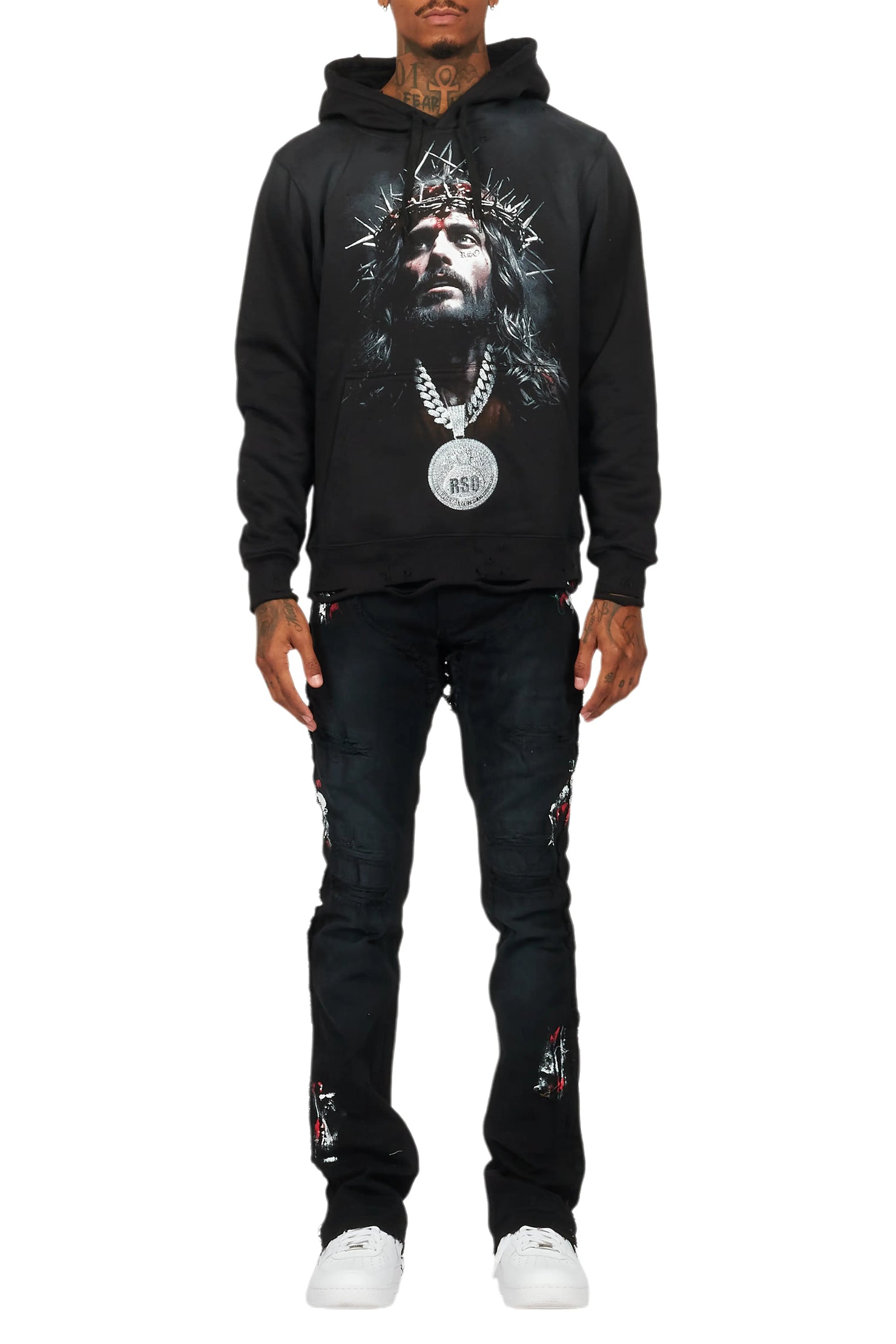 Amina Black Hoodie/Stacked Flare Jean Bundle