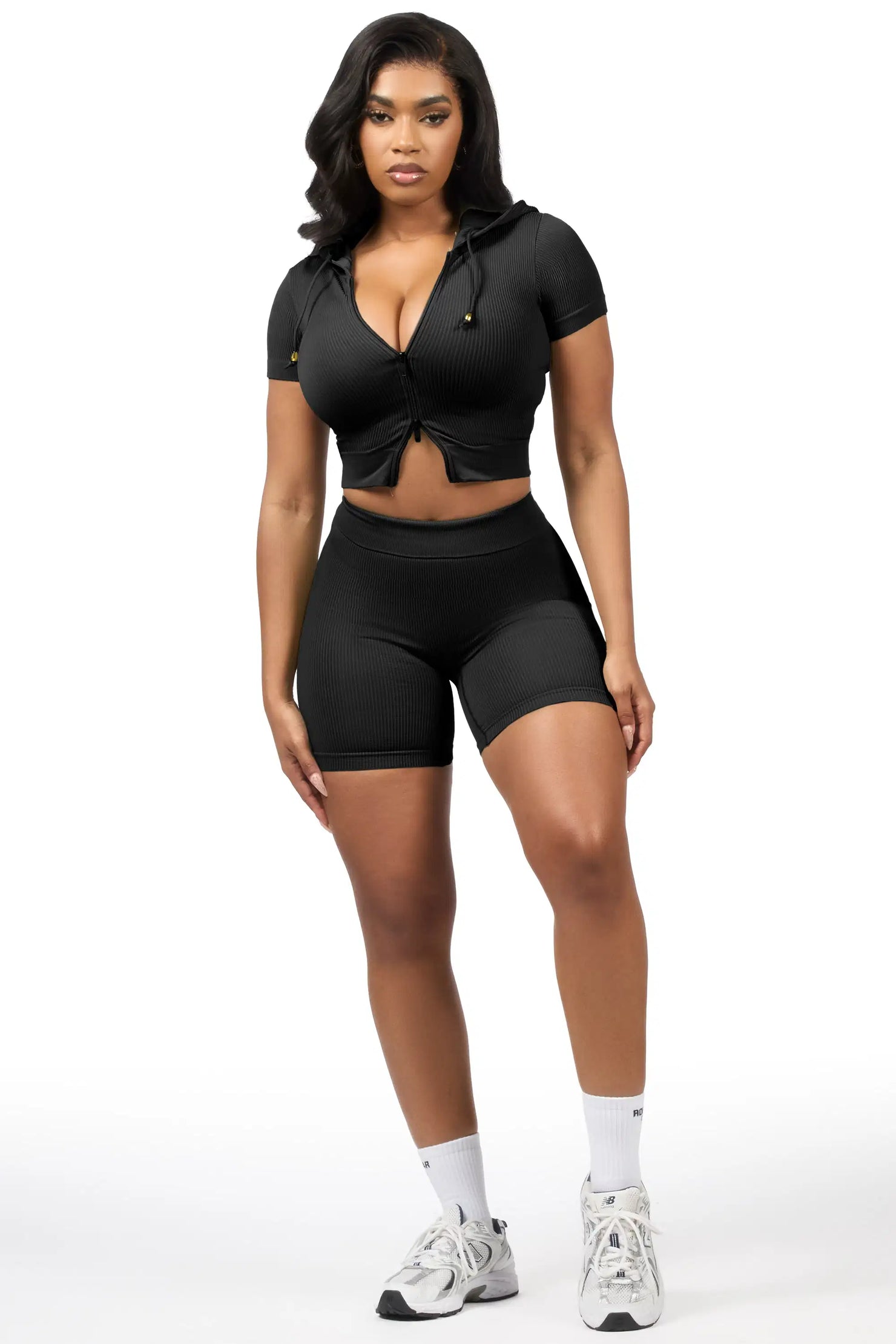 Tocsha Black Zip Up Active Bike Short Set