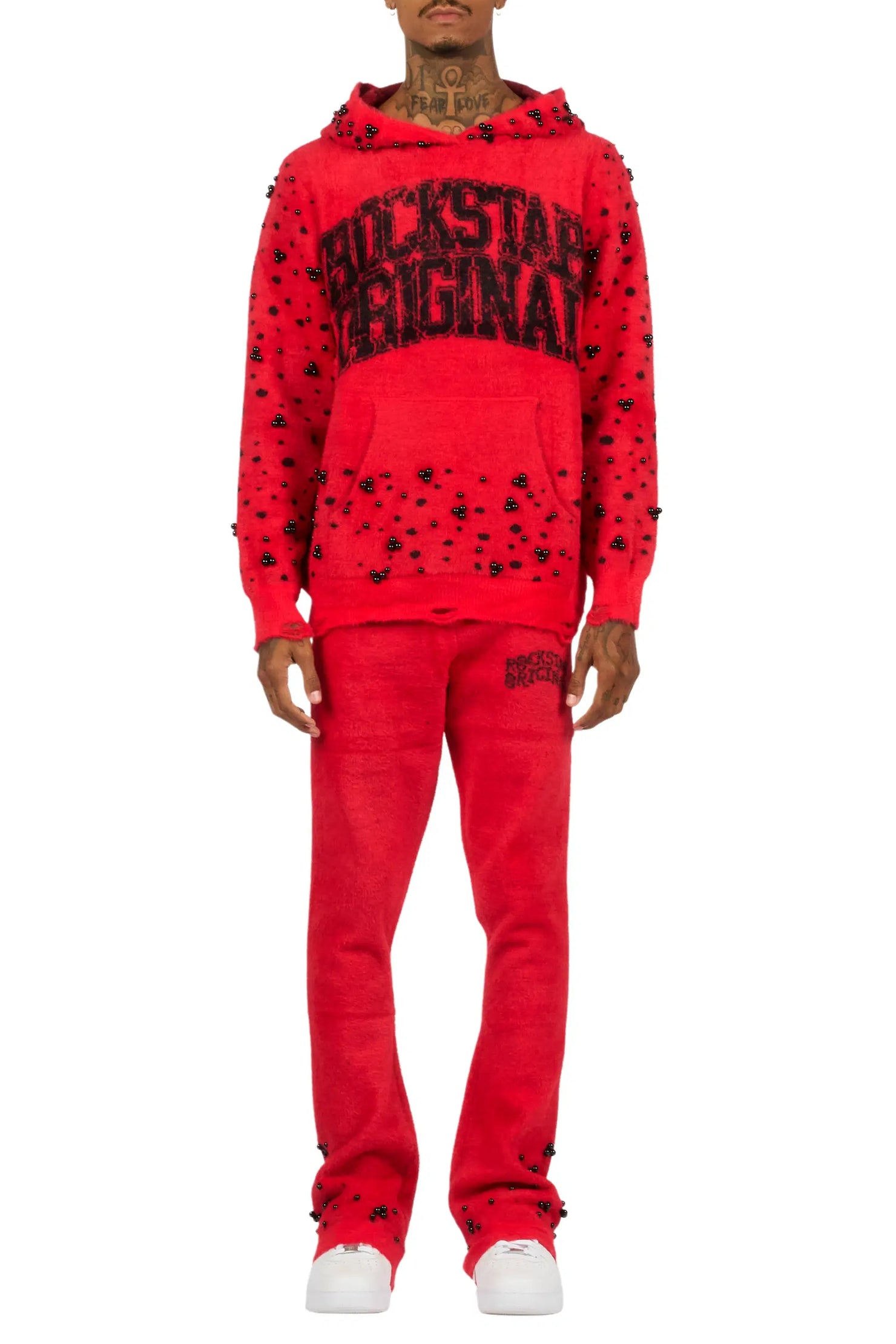 Peril Red Pearl Stone Hoodie Stacked Flare Track Set