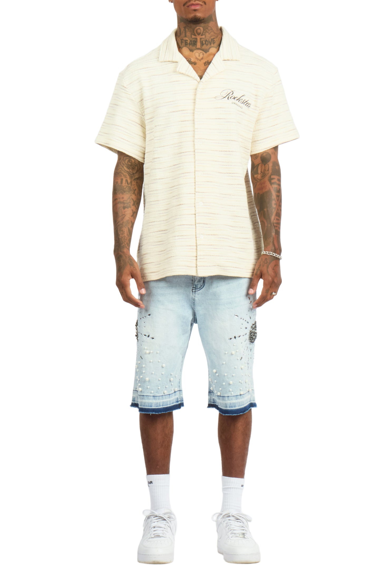 Tryst Light Blue Rhinestone Denim Short