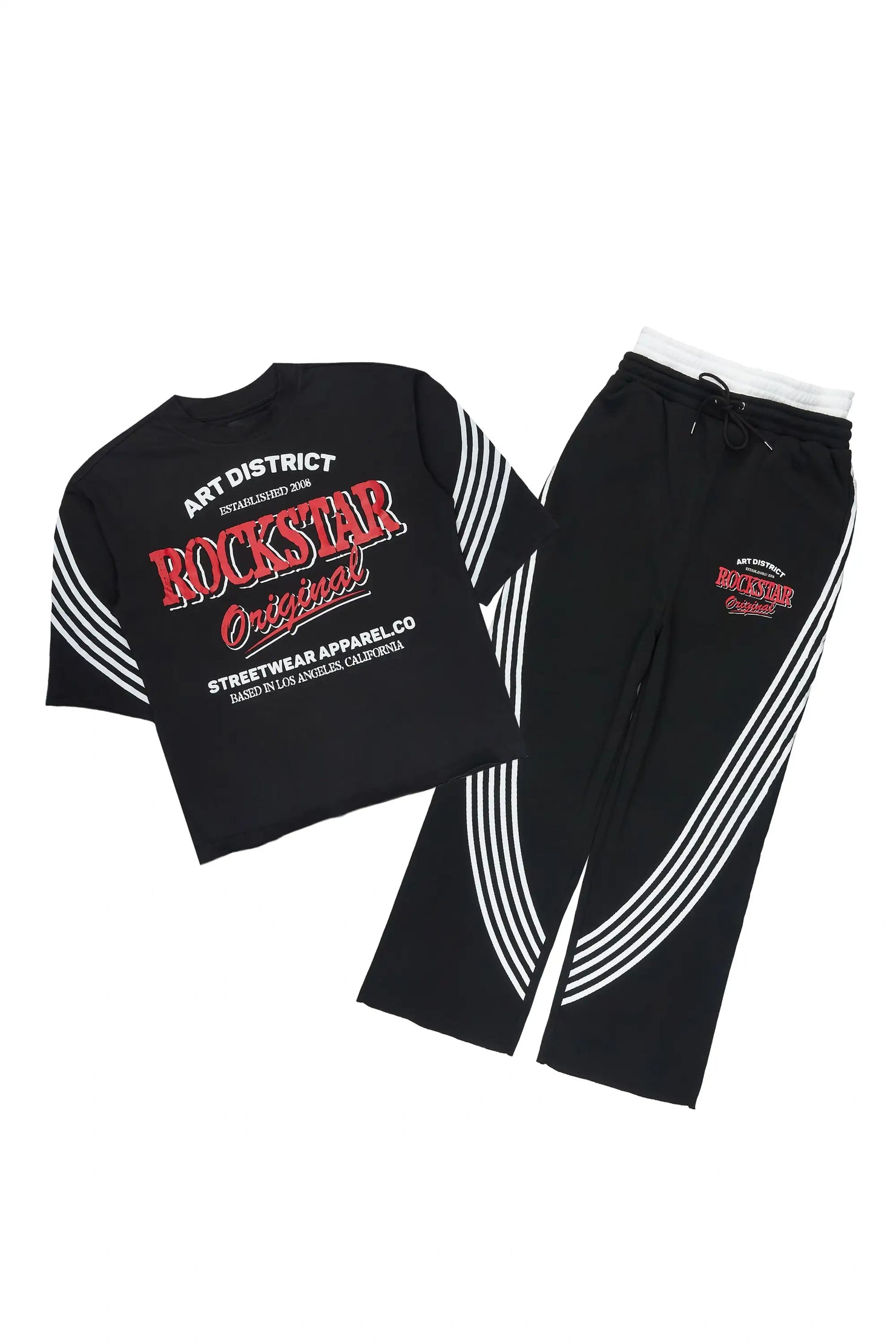 Soe Black T-Shirt/Double Waisted Relaxed Track Set
