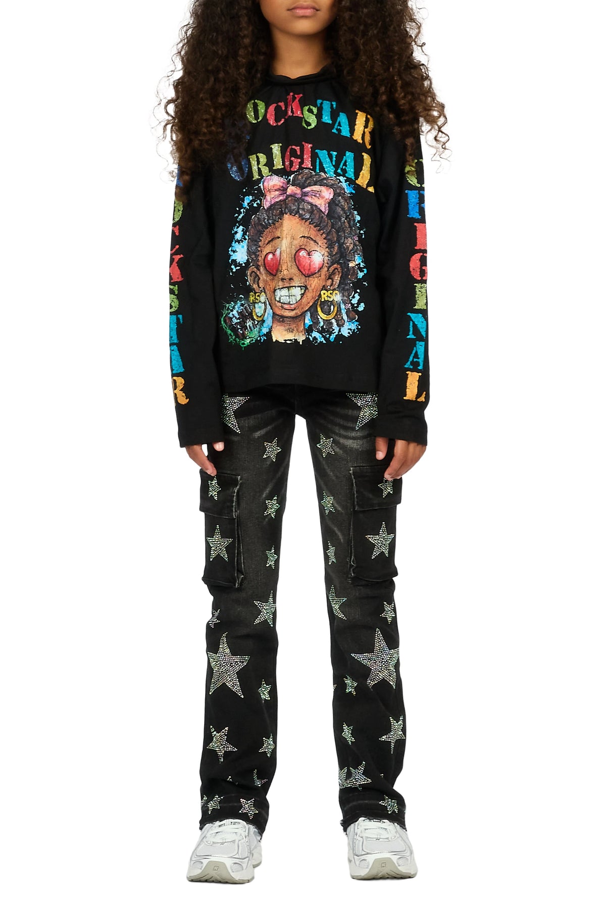 Girls Kendrica Black Rhinestone Stacked Jean