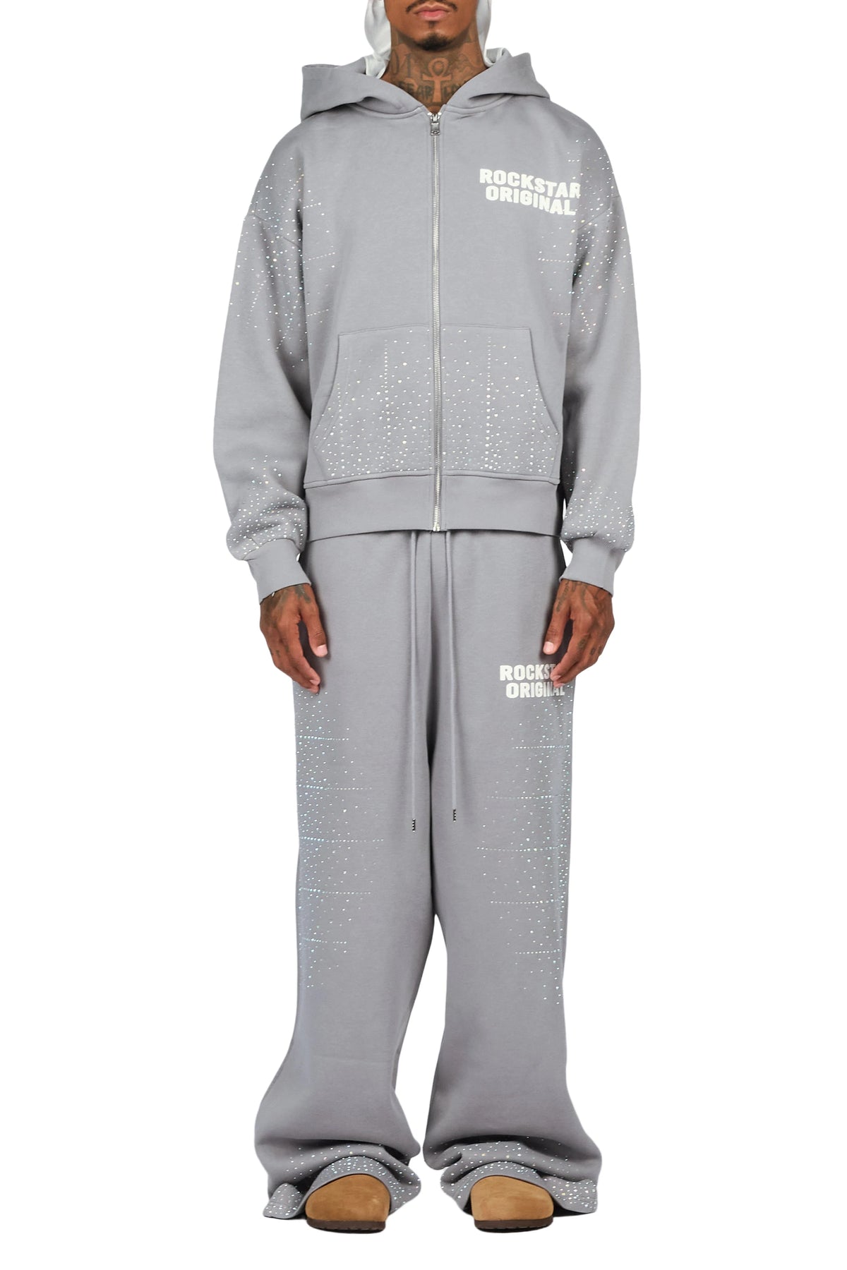 Eoghan Charcoal Rhinestone Hoodie/Baggy Pant Track Set