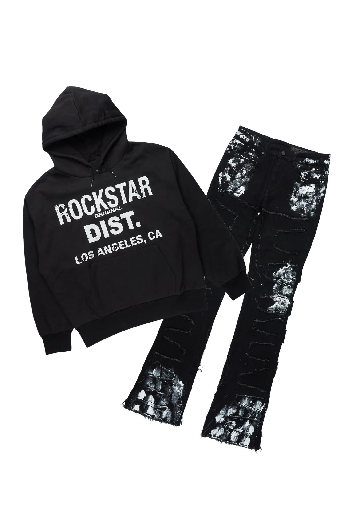 Saxon Black/Black Hoodie/Stacked Flare Jean Set