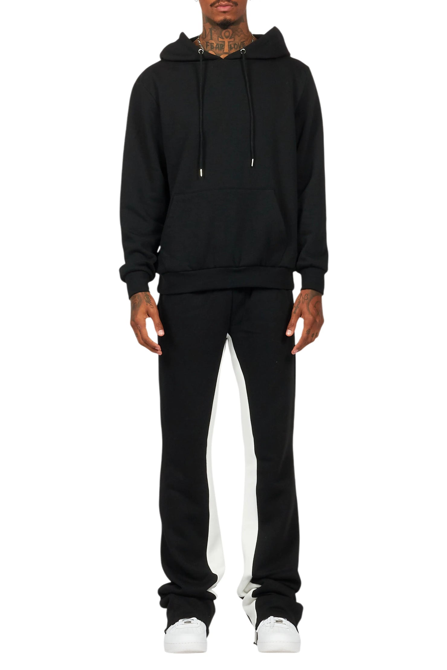 Basic Black/White Hoodie/Baggy Track Pant Set