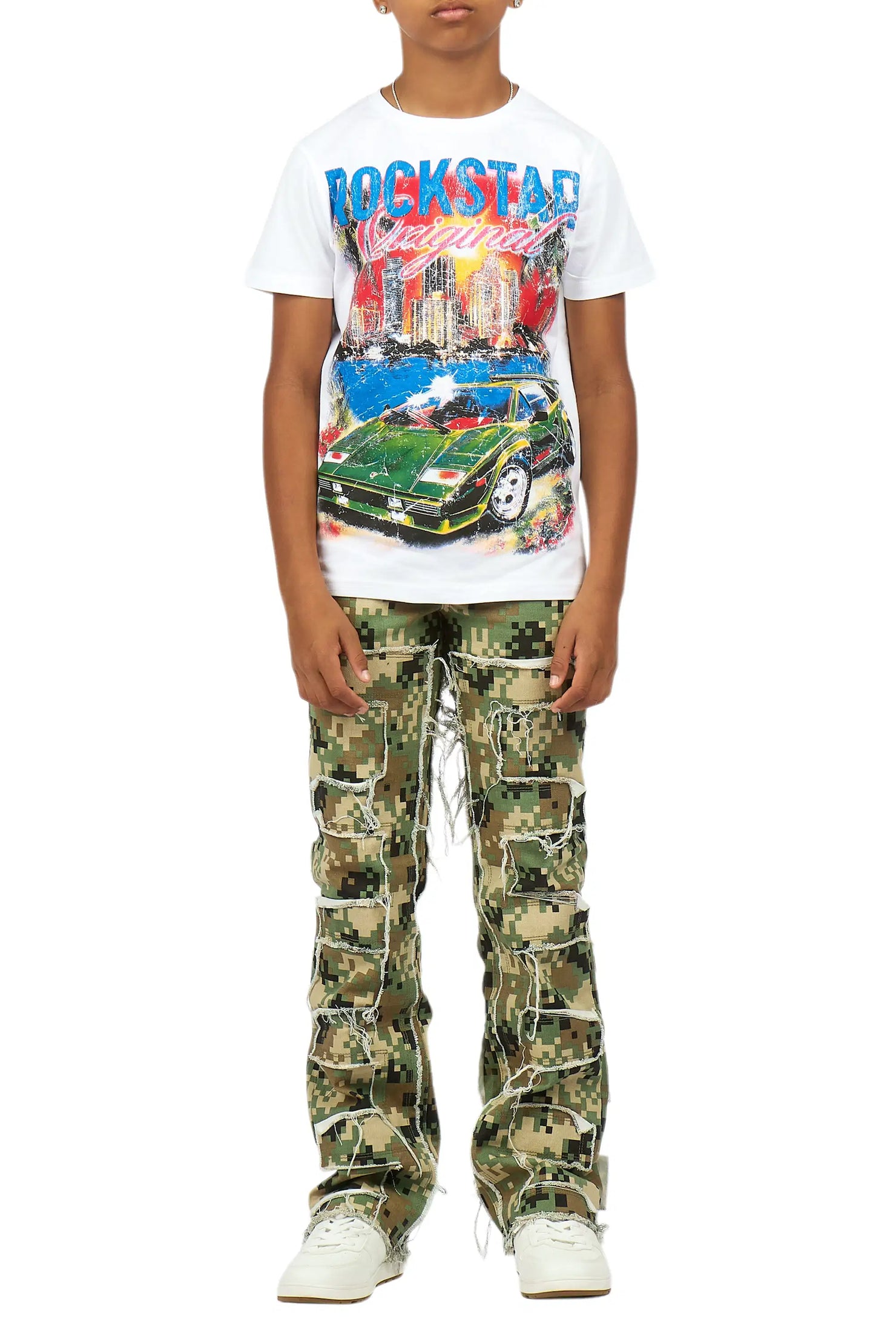 Boys Shake Digital Camo Stacked Flare Jean