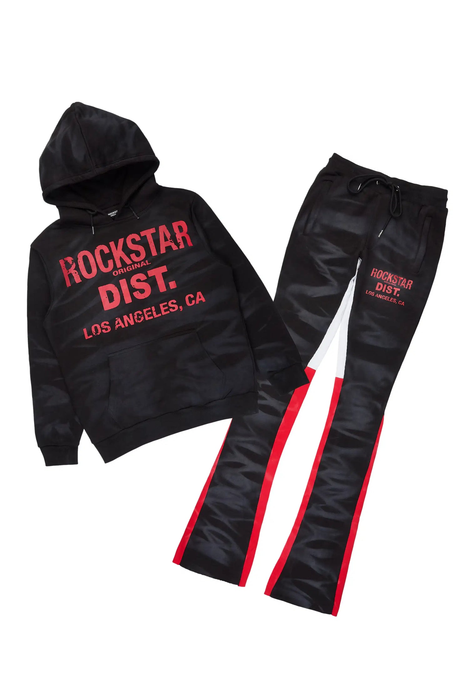 Nelly Black Spray Wash Hoodie Stacked Flare Track Set