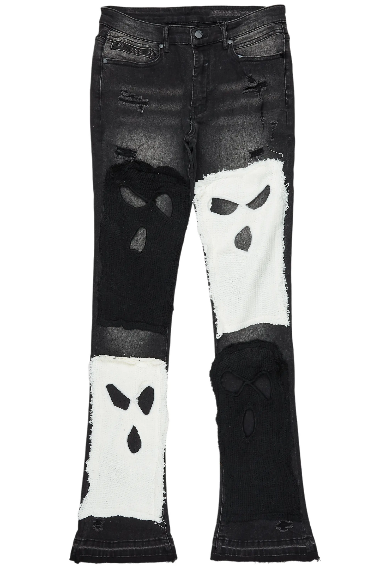 Destry Black/White Patchwork Stacked Flare Jean