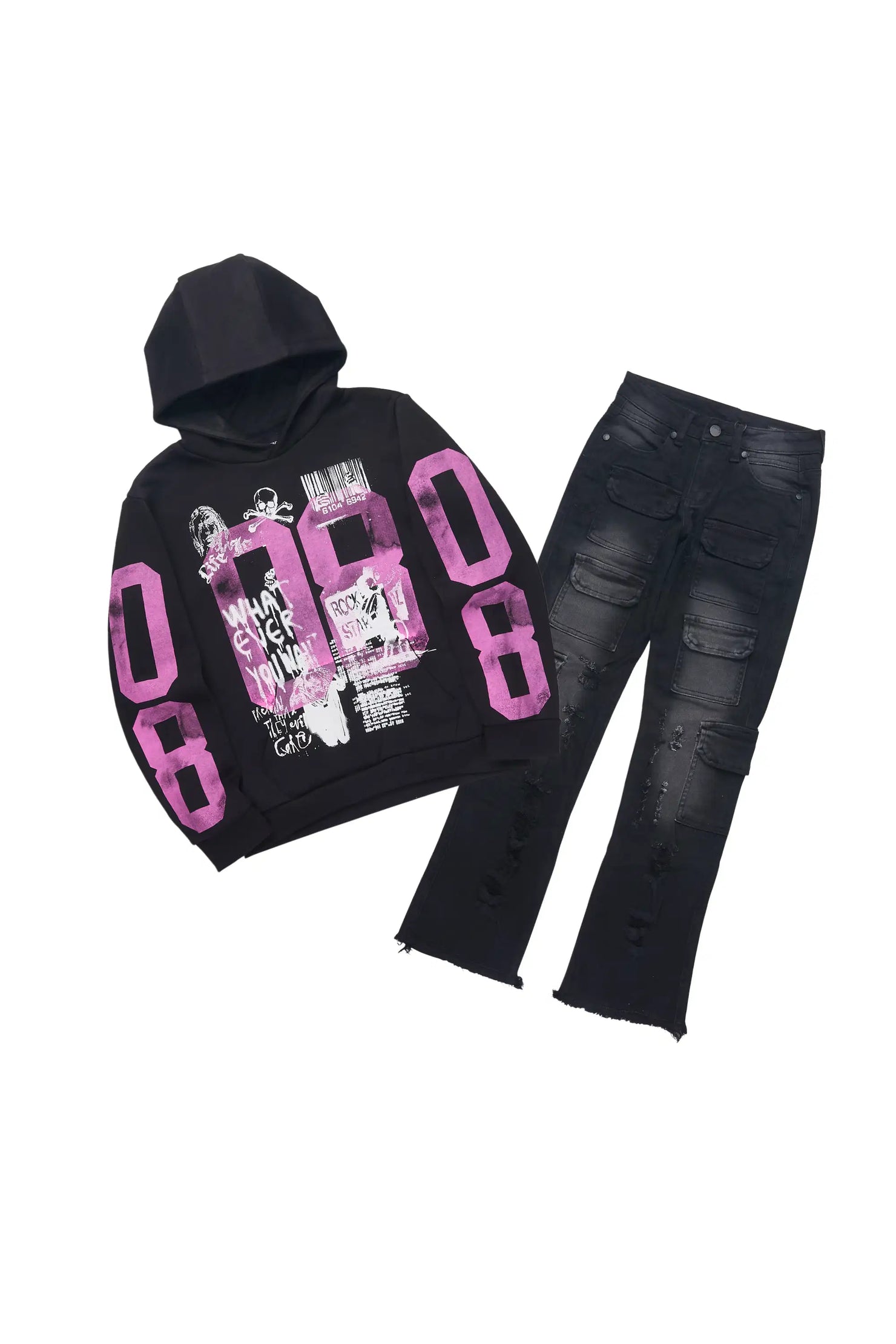 Boys Beau Black Hoodie & Kade Black Stacked Jean Set