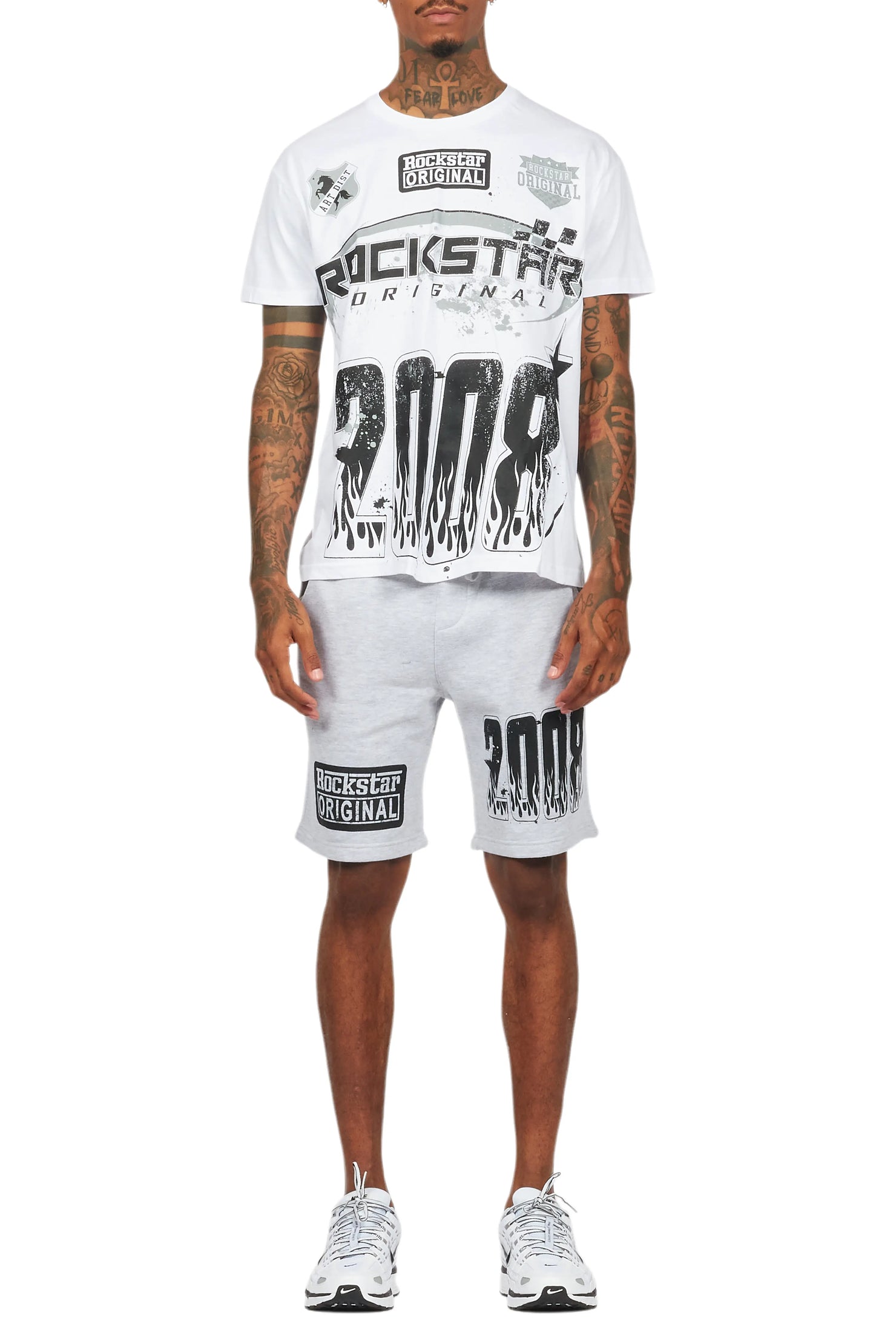 Amos White/Grey Graphic T-Shirt Short Set