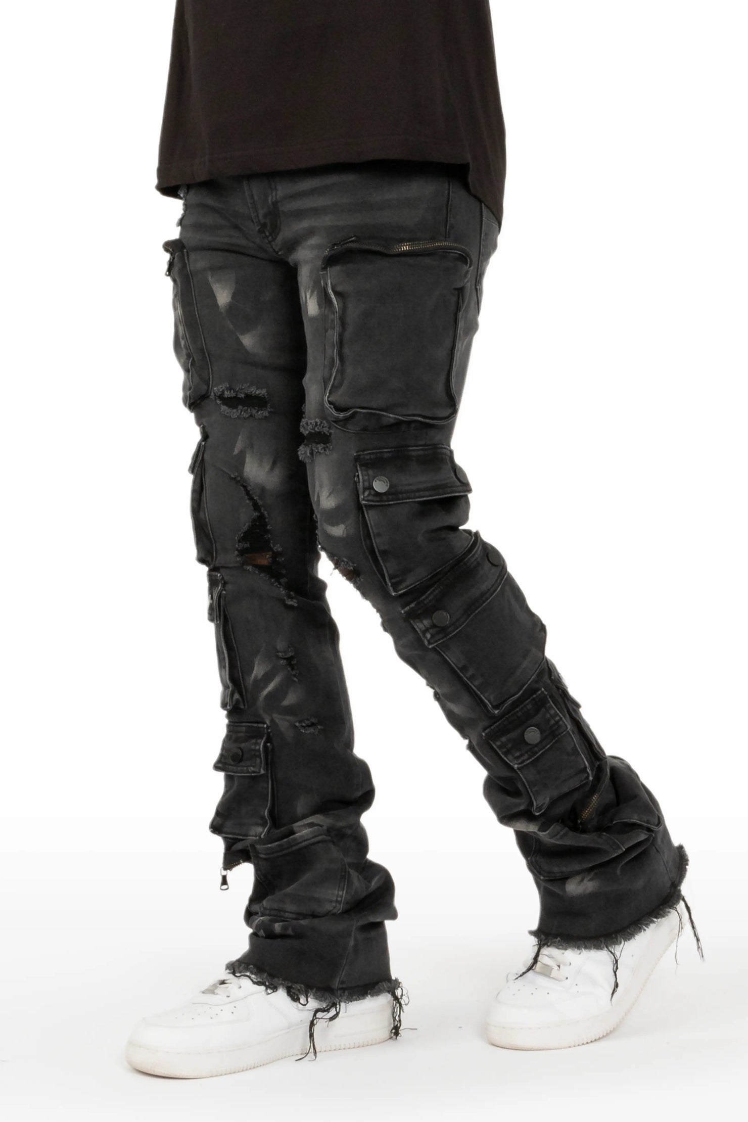 Konrad Grey Wash Cargo Stacked Flare Jean